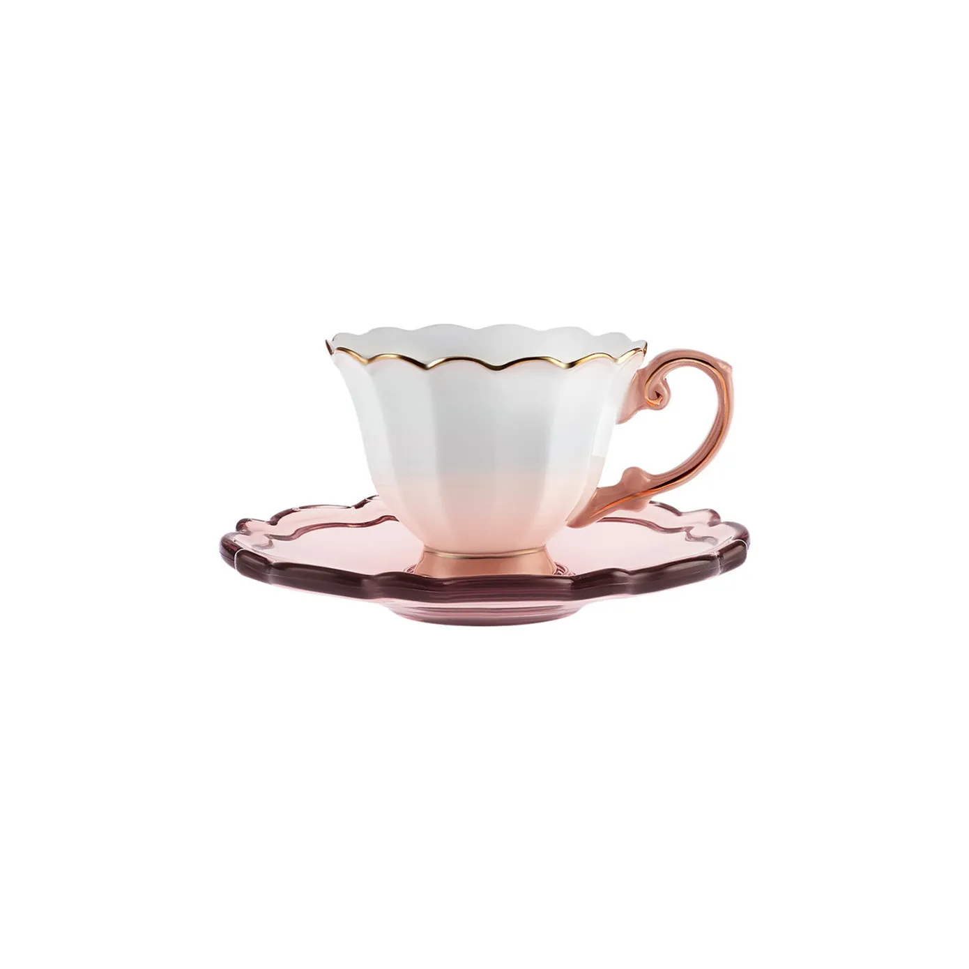 Karaca Samo 4-Piece Bone China Acrylic Plated Espresso Turkish Coffee Cup Set for 2 People, 90ml, Pink Multi - Image 6