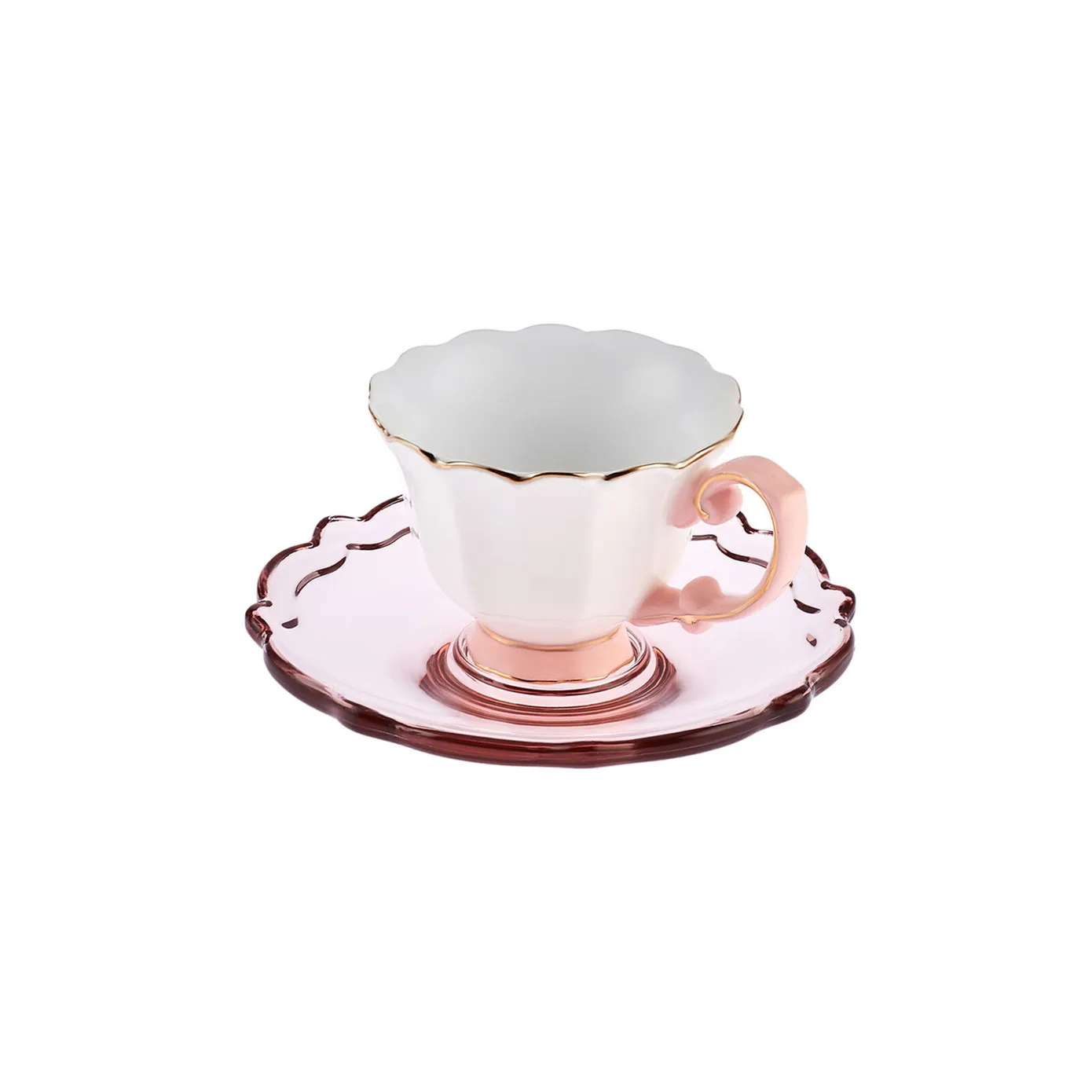 Karaca Samo 4-Piece Bone China Acrylic Plated Espresso Turkish Coffee Cup Set for 2 People, 90ml, Pink Multi - Image 7