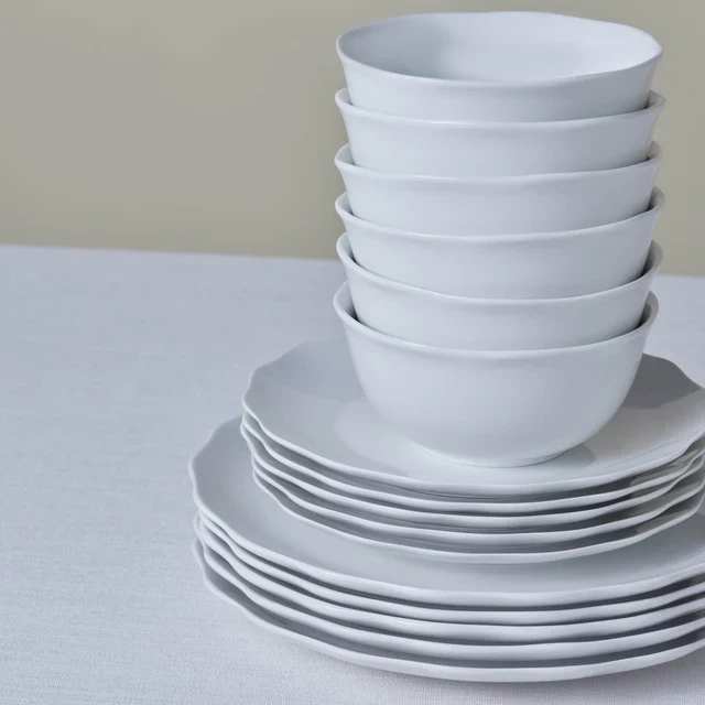 Karaca Scalloped 18-Piece Porcelain Dinner Set for 6 People, White - Image 10