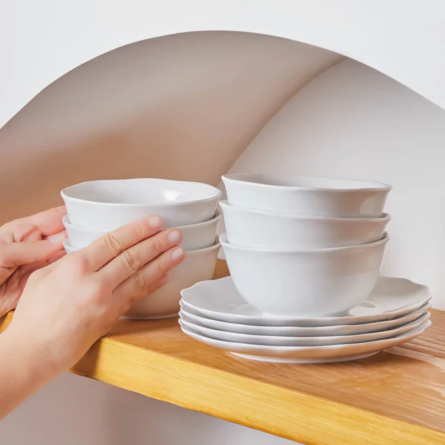 Karaca Scalloped 18-Piece Porcelain Dinner Set for 6 People, White - Image 12