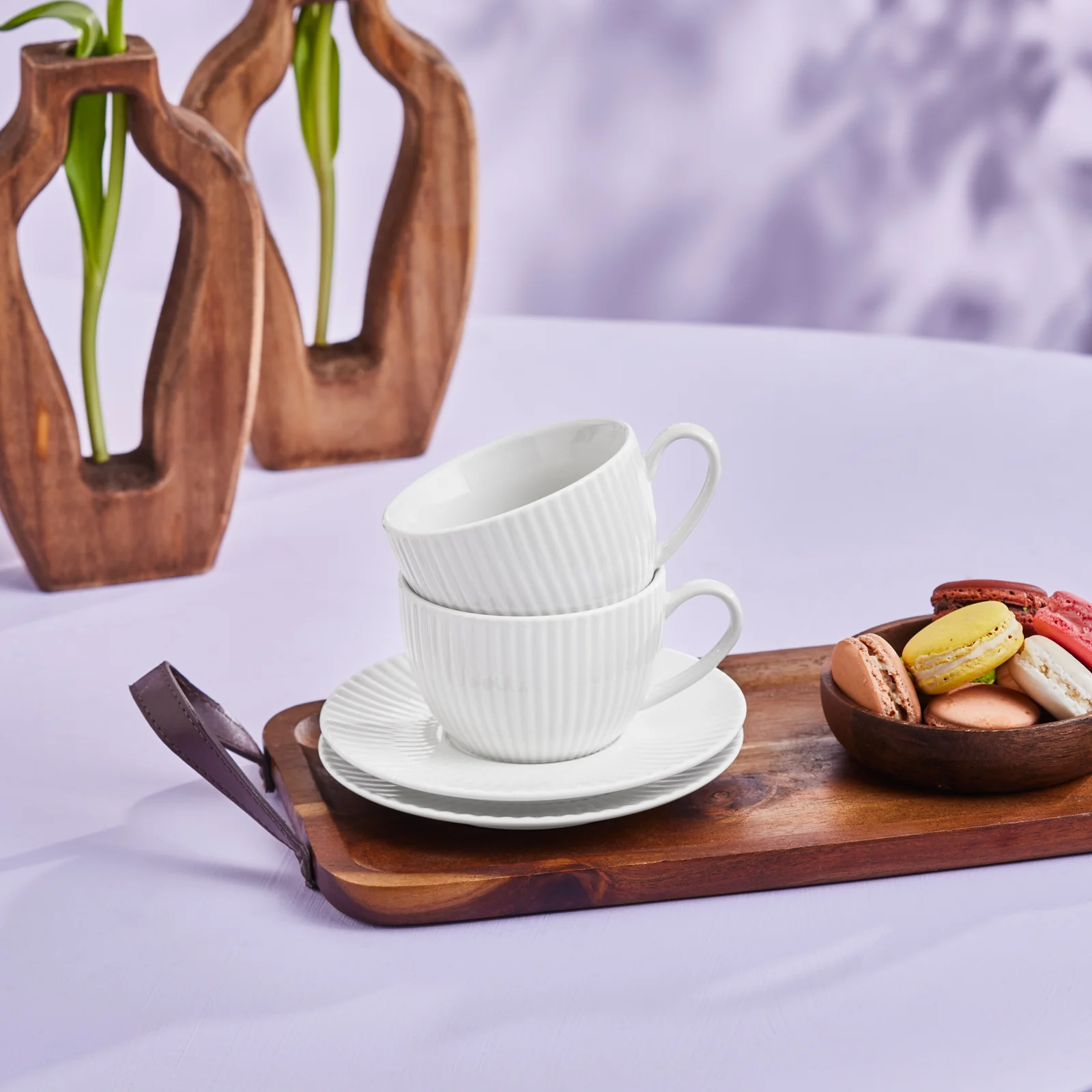 Karaca Seashell 12 Piece Porcelain Tea Cup and Saucer Set for 6 People, 200ml, White - Image 2