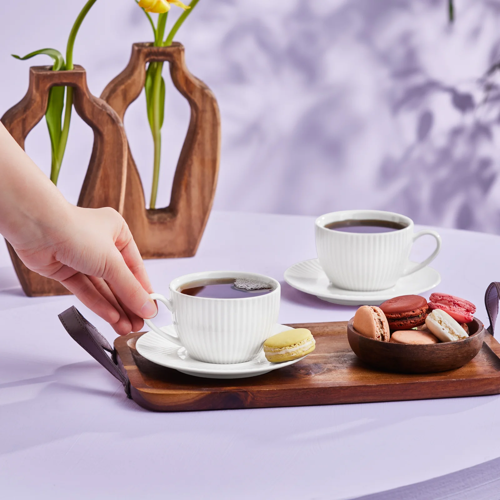 Karaca Seashell 12 Piece Porcelain Tea Cup and Saucer Set for 6 People, 200ml, White - Image 4