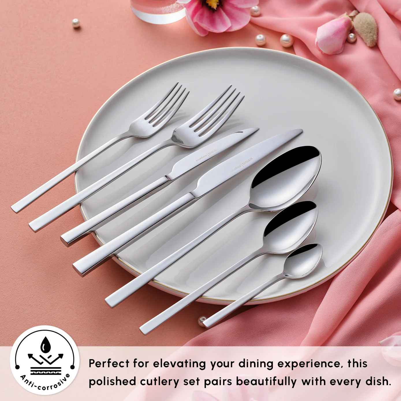 Karaca Serenity Elegance 84-Piece Stainless Steel Cutlery Set for 12 People, Platin - Image 5
