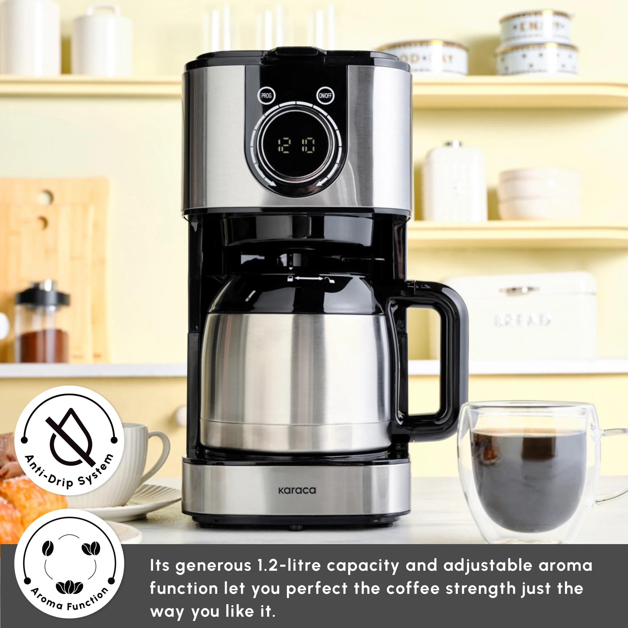 Karaca Series 2303 Steel Filter Coffee Machine, 1.2L, 800W, Inox - Image 3