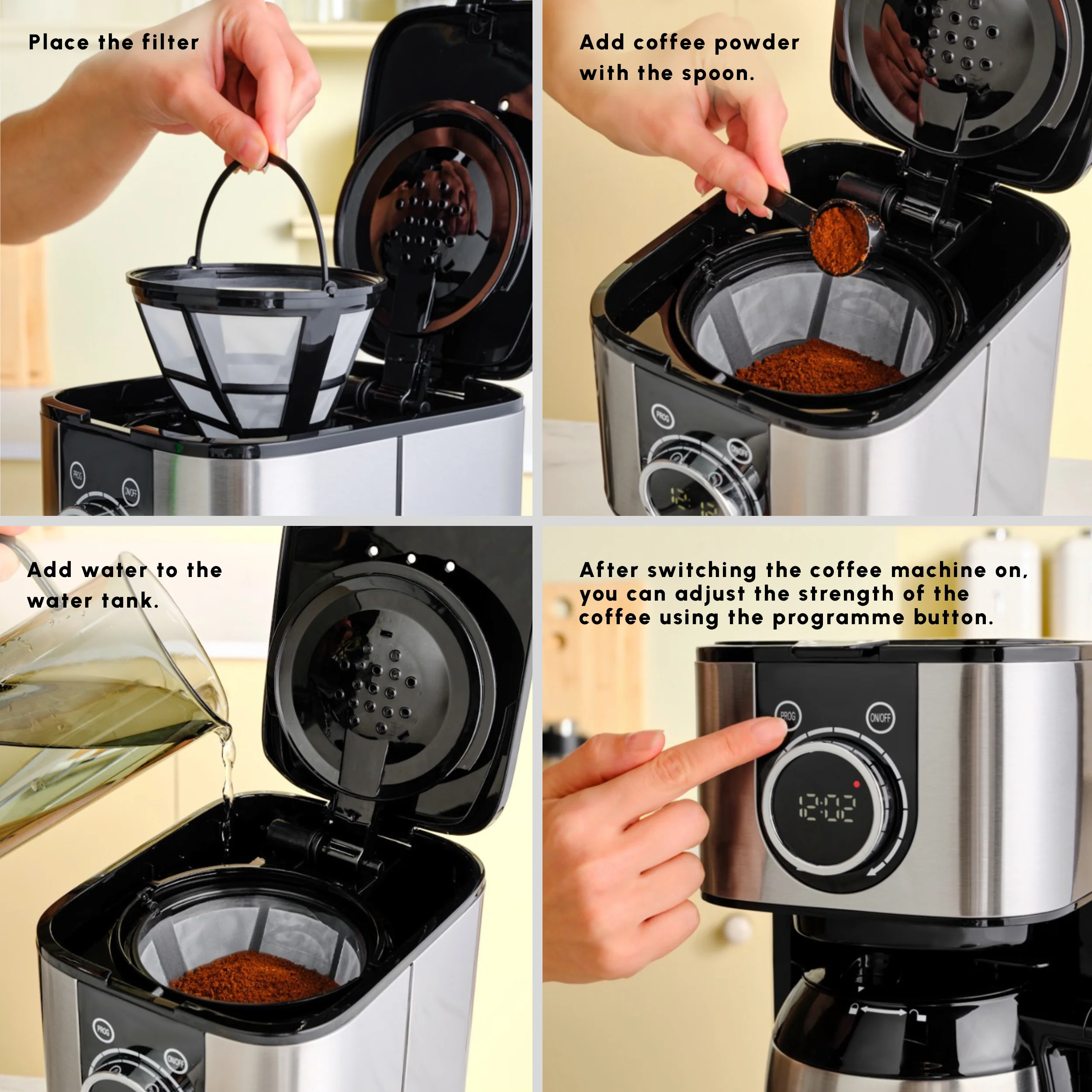 Karaca Series 2303 Steel Filter Coffee Machine, 1.2L, 800W, Inox - Image 4