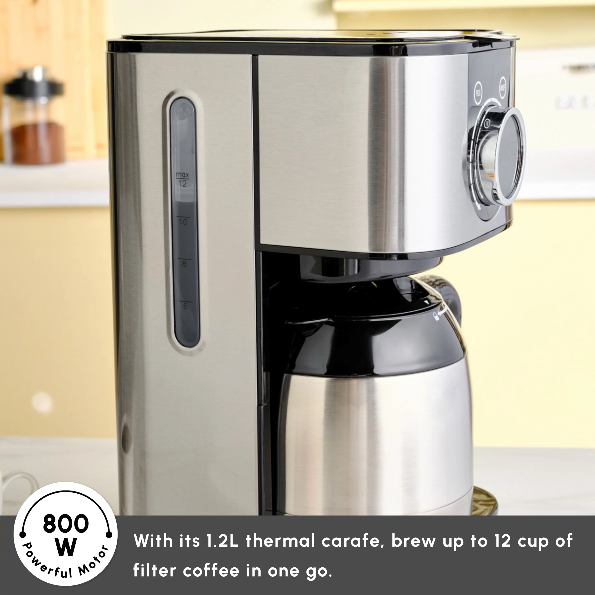 Karaca Series 2303 Steel Filter Coffee Machine, 1.2L, 800W, Inox - Image 5