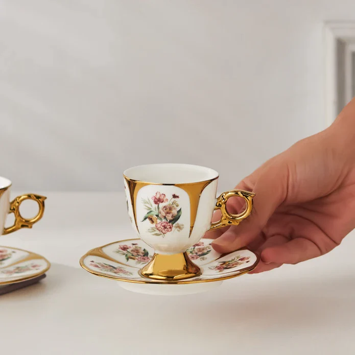 Karaca Söke Porcelain Espresso & Turkish Coffee Cup Set for 2 People, 90 ml, Multi - Image 3