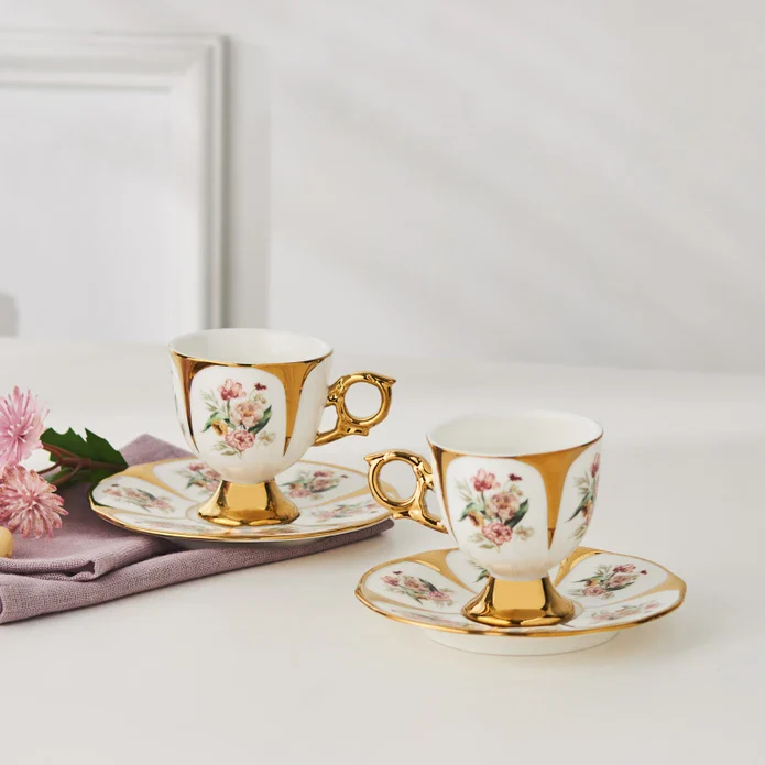 Karaca Söke Porcelain Espresso & Turkish Coffee Cup Set for 2 People, 90 ml, Multi - Image 4