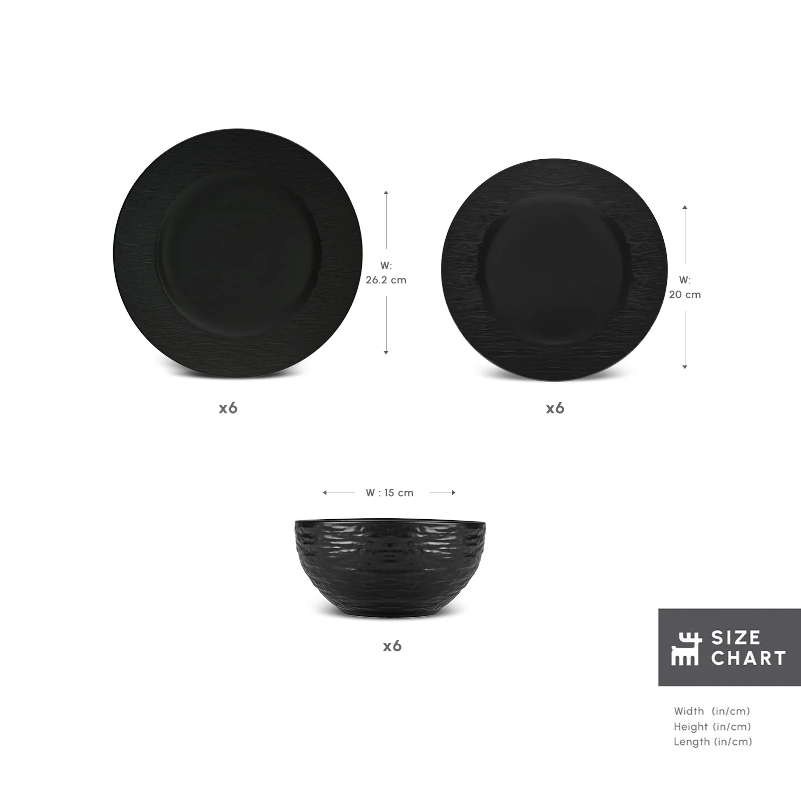 Karaca Solem Embossed 18-Piece Stoneware Dinner Set for 6 People, Black - Image 2