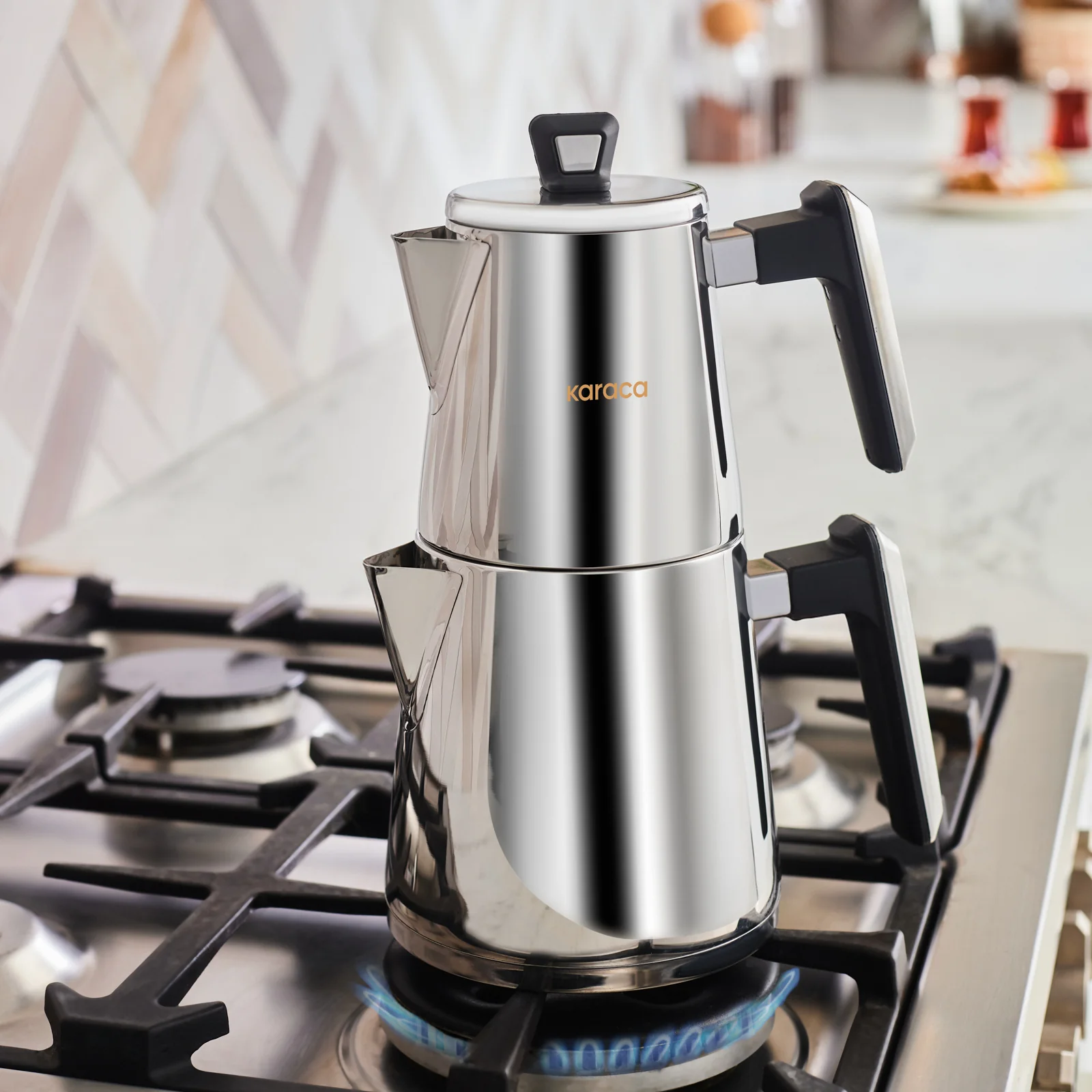 Karaca Space PowerSteel Pro 316+ Stainless Steel Induction Teapot Set, Medium, Silver Black - Image 3
