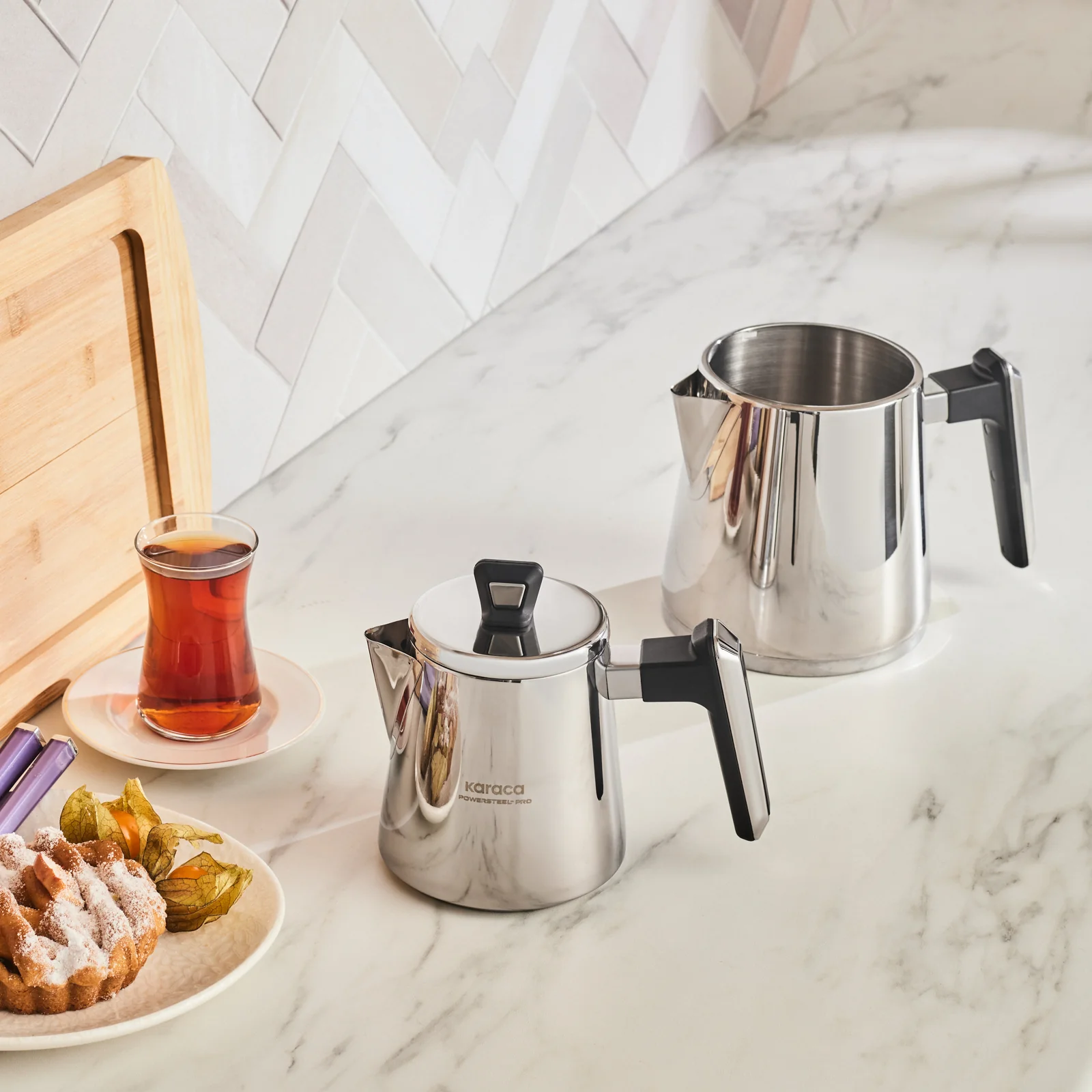 Karaca Space PowerSteel Pro 316+ Stainless Steel Induction Teapot Set, Medium, Silver Black - Image 4