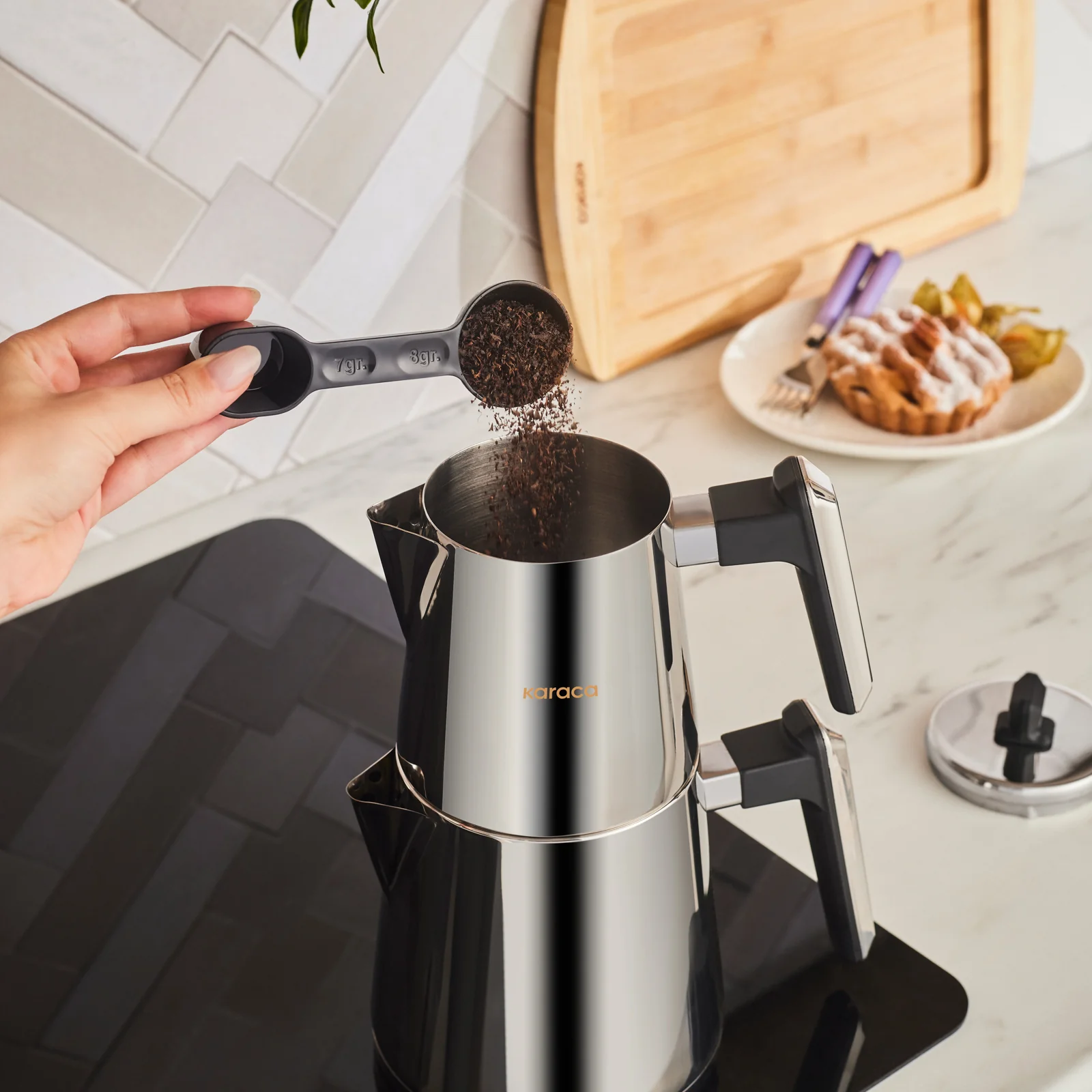 Karaca Space PowerSteel Pro 316+ Stainless Steel Induction Teapot Set, Medium, Silver Black - Image 6