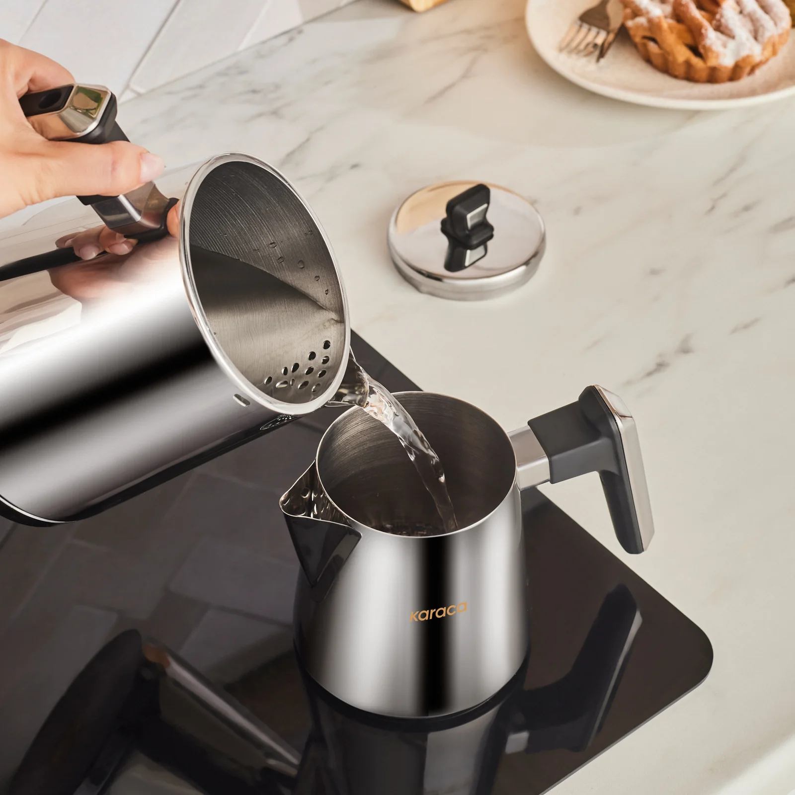 Karaca Space PowerSteel Pro 316+ Stainless Steel Induction Teapot Set, Medium, Silver Black - Image 8