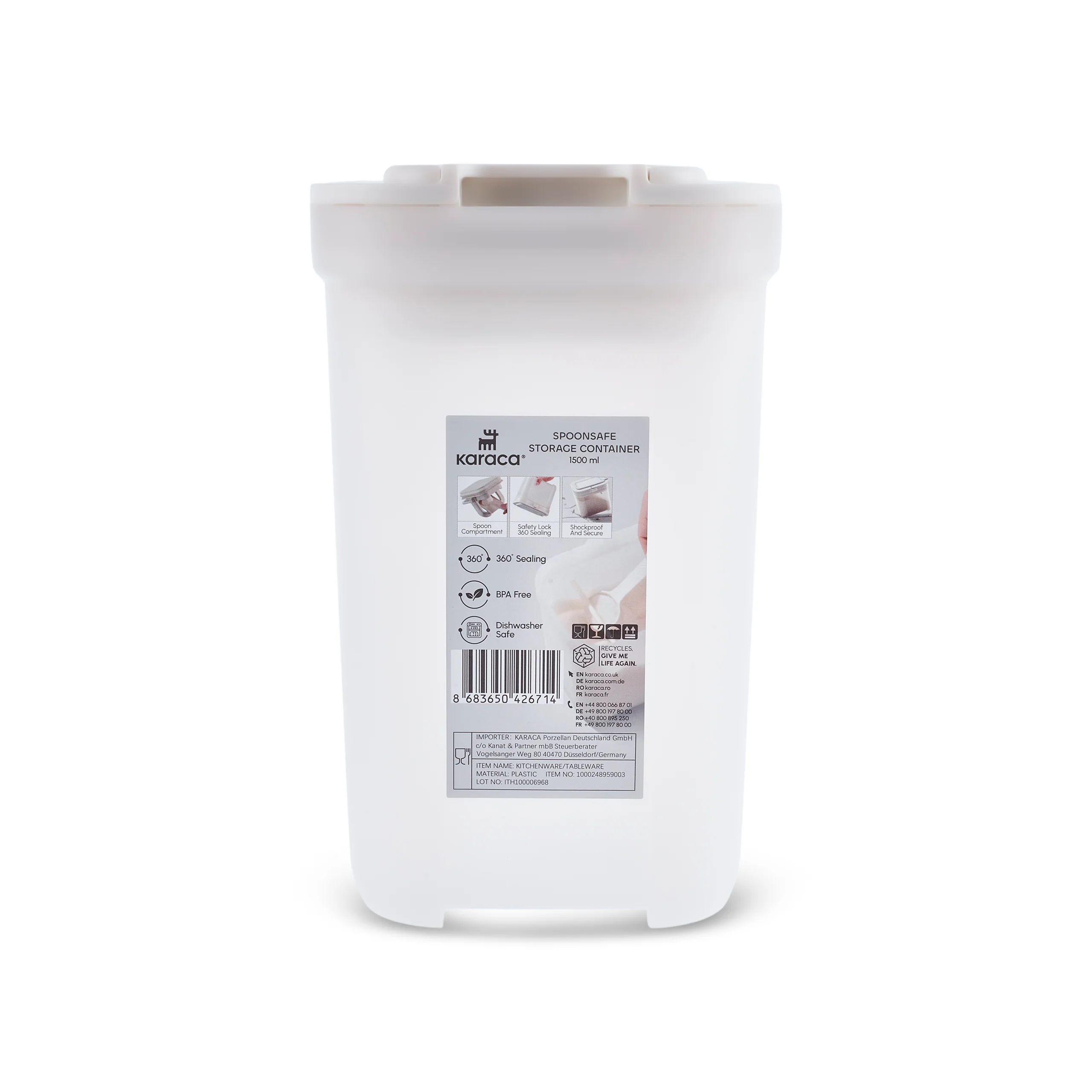 Karaca Spoonsafe Storage Container with Spoon, 1500ml, White - Image 5