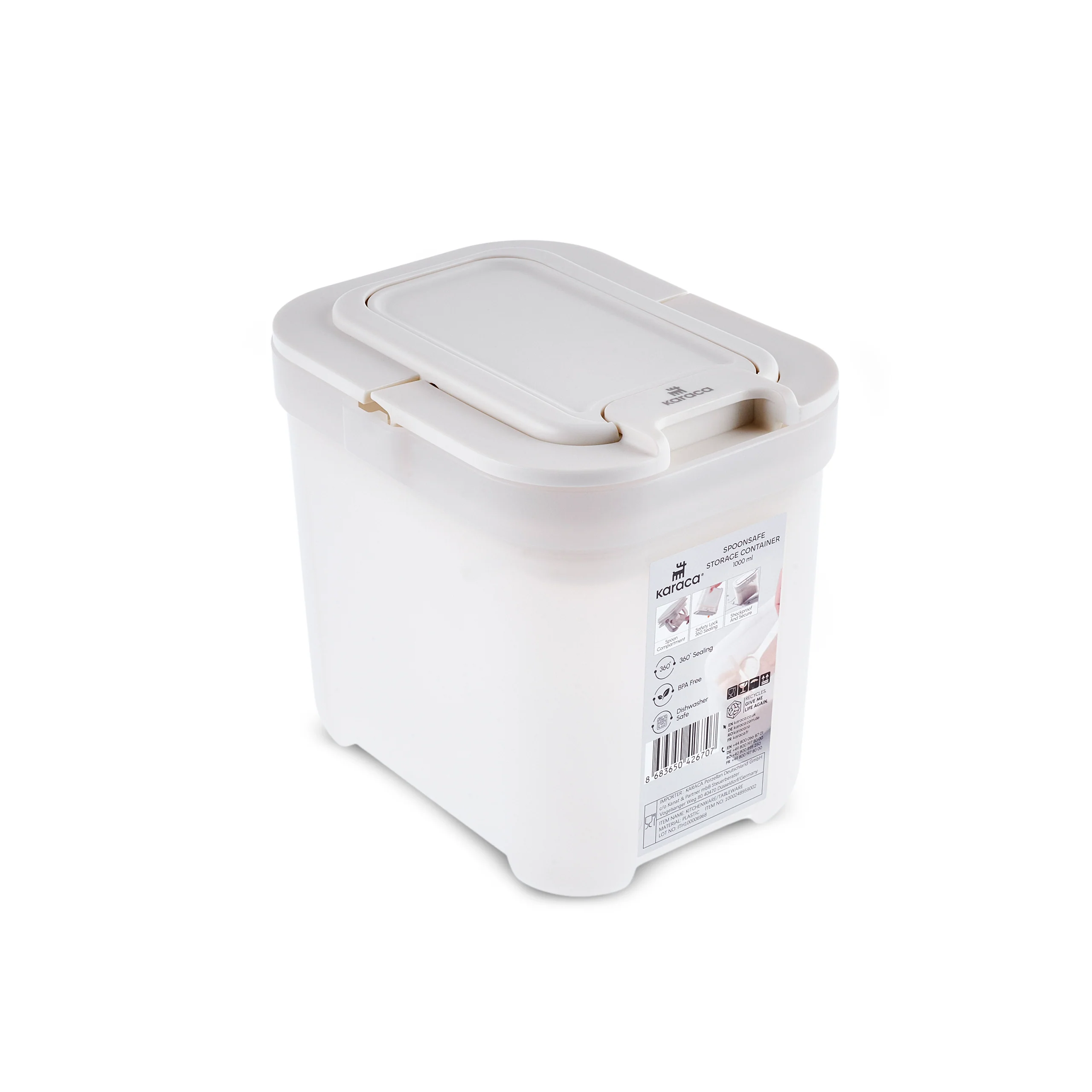 Karaca Spoonsafe Storage Container with Spoon, 1000ml, White - Image 5