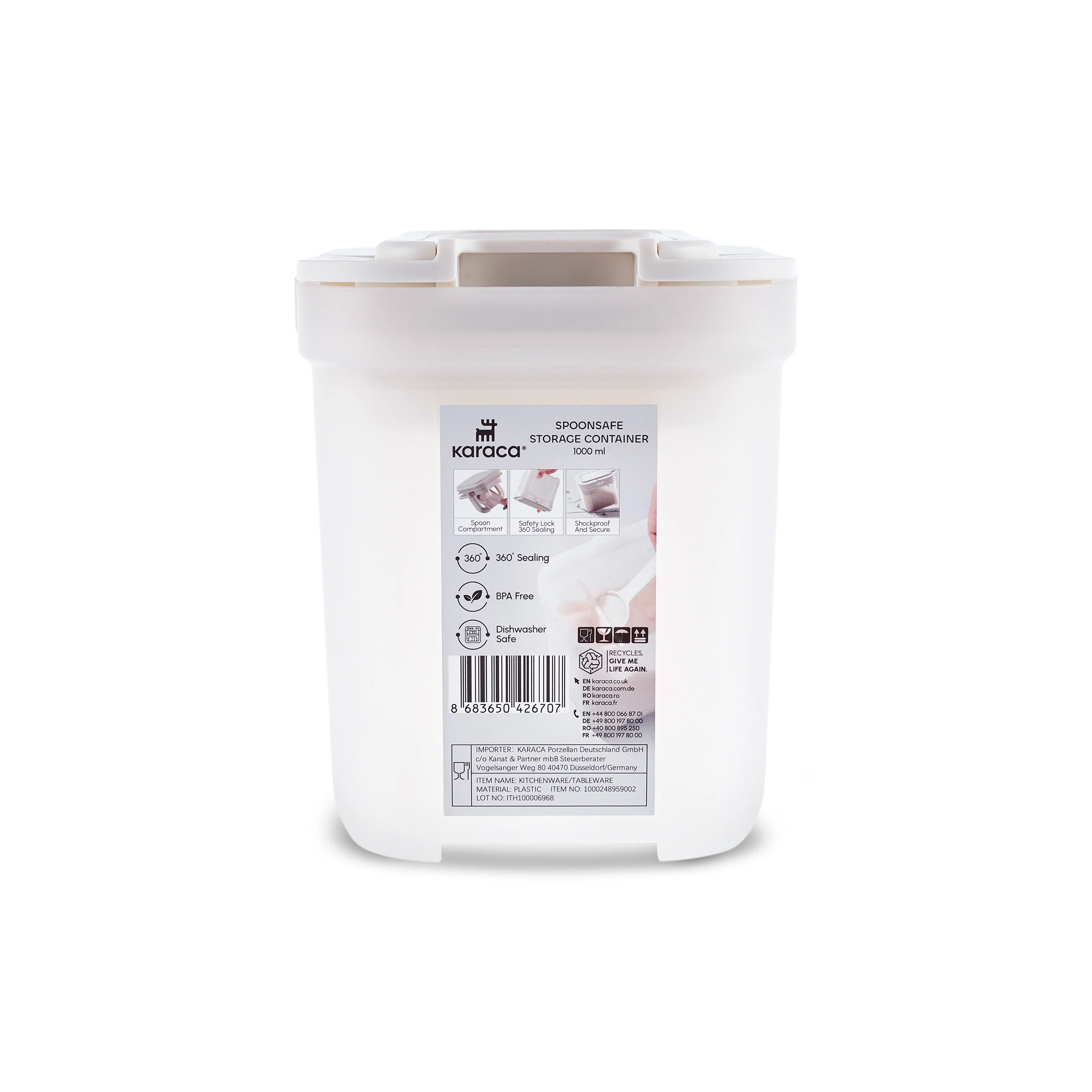 Karaca Spoonsafe Storage Container with Spoon, 1000ml, White - Image 7