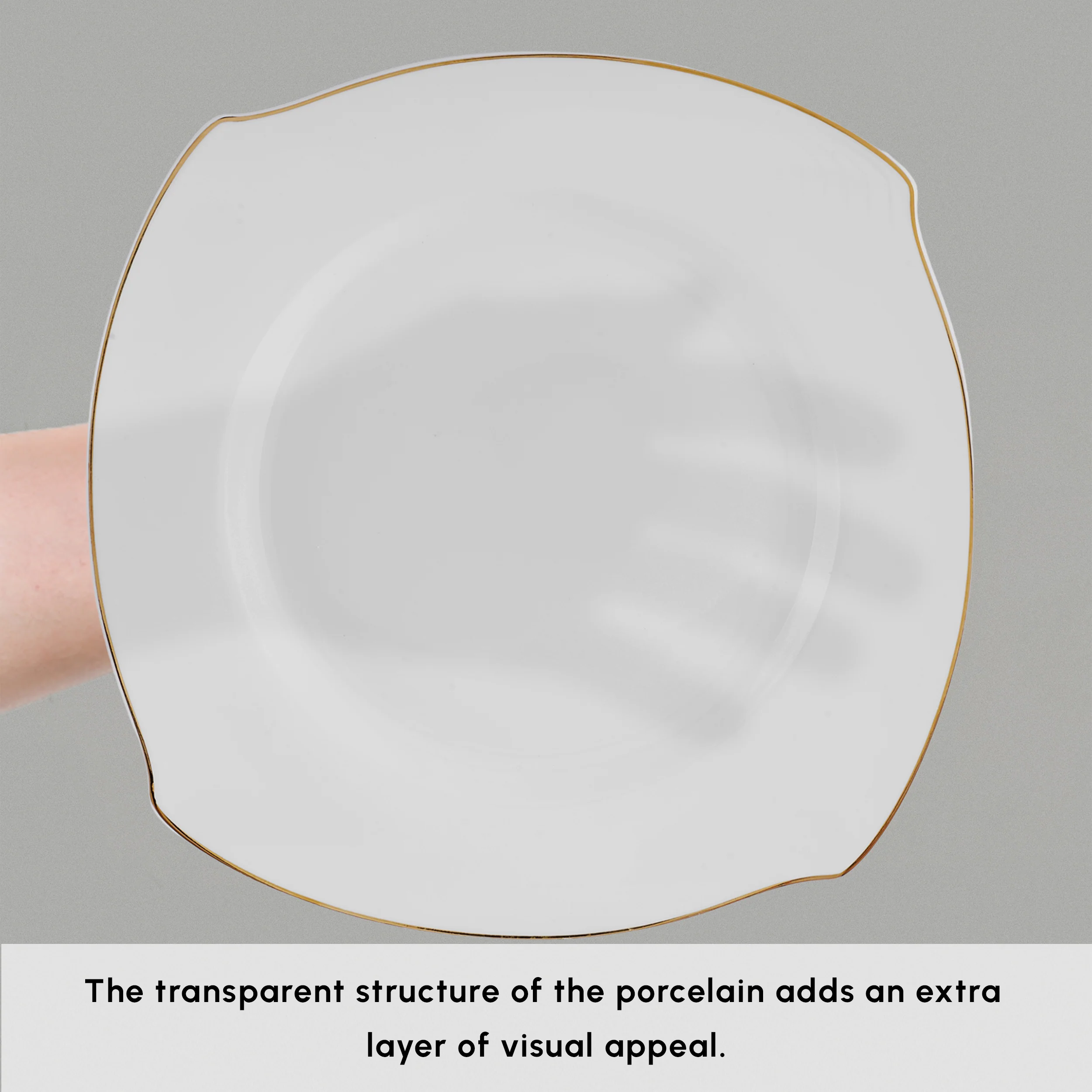 Karaca Square Bone China Wave 53-Piece Dinner Set for 12 People, Gold - Image 3