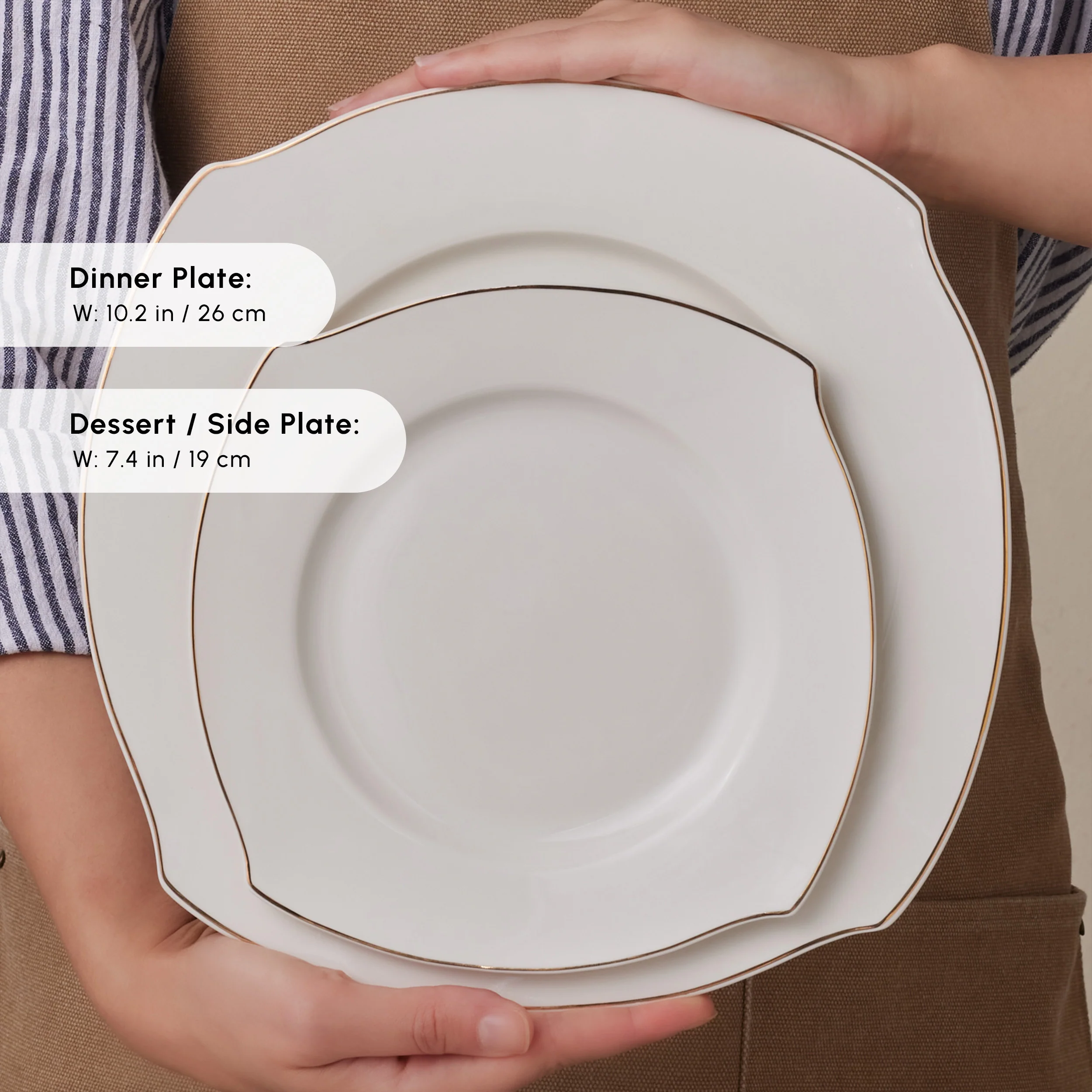 Karaca Square Bone China Wave 53-Piece Dinner Set for 12 People, Gold - Image 6