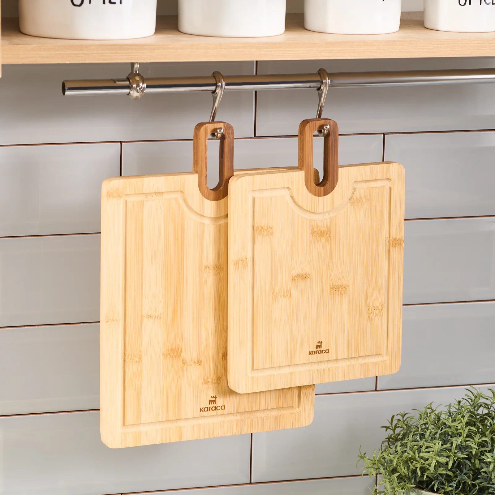 Karaca Squarecut 2-Piece Bamboo Chopping Board Set, Wood
