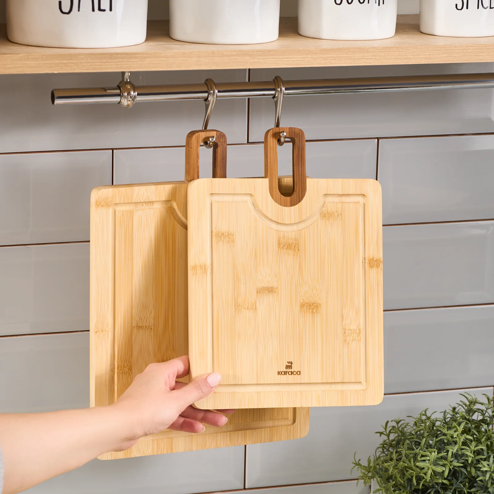Karaca Squarecut 2-Piece Bamboo Chopping Board Set, Wood - Image 2