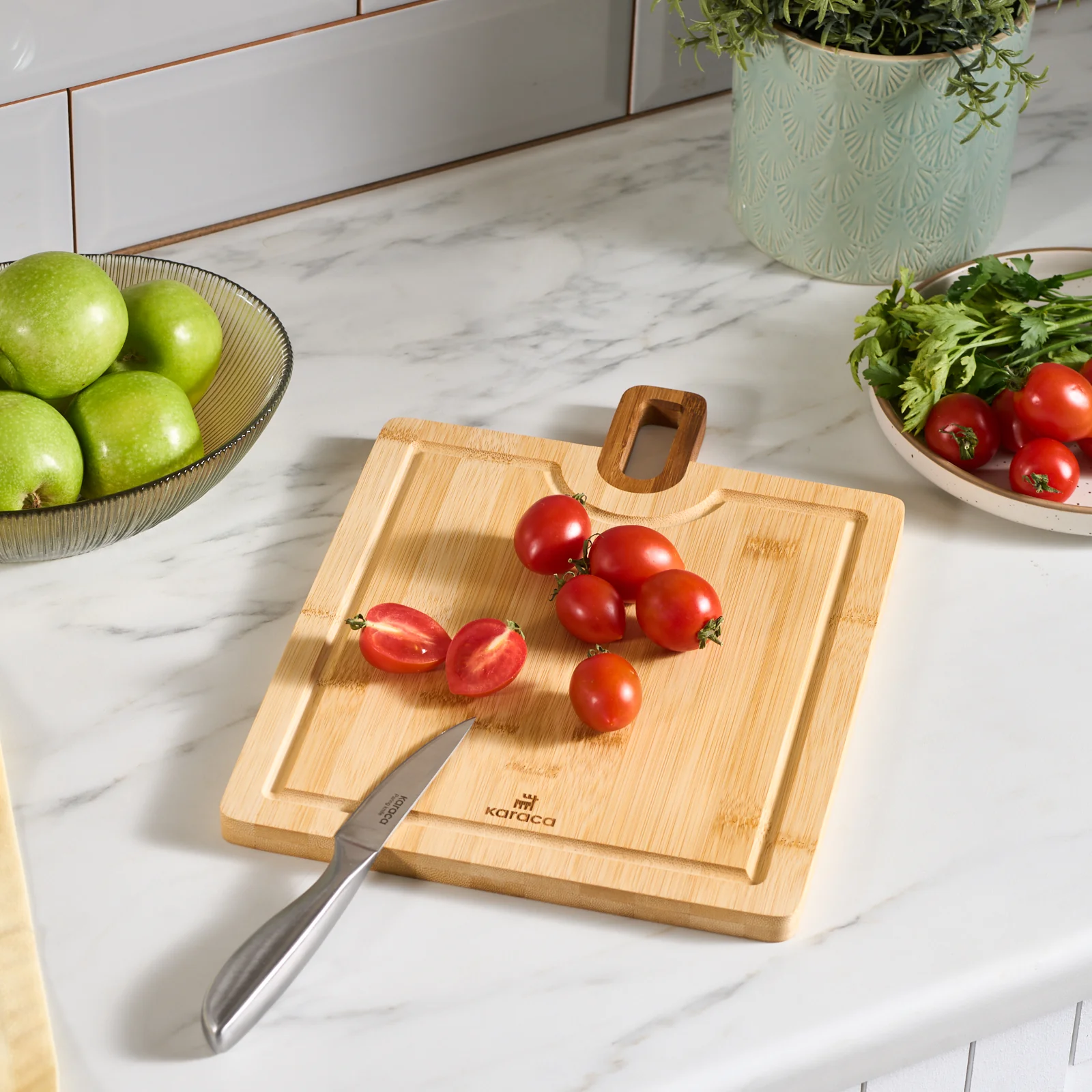 Karaca Squarecut 2-Piece Bamboo Chopping Board Set, Wood - Image 3