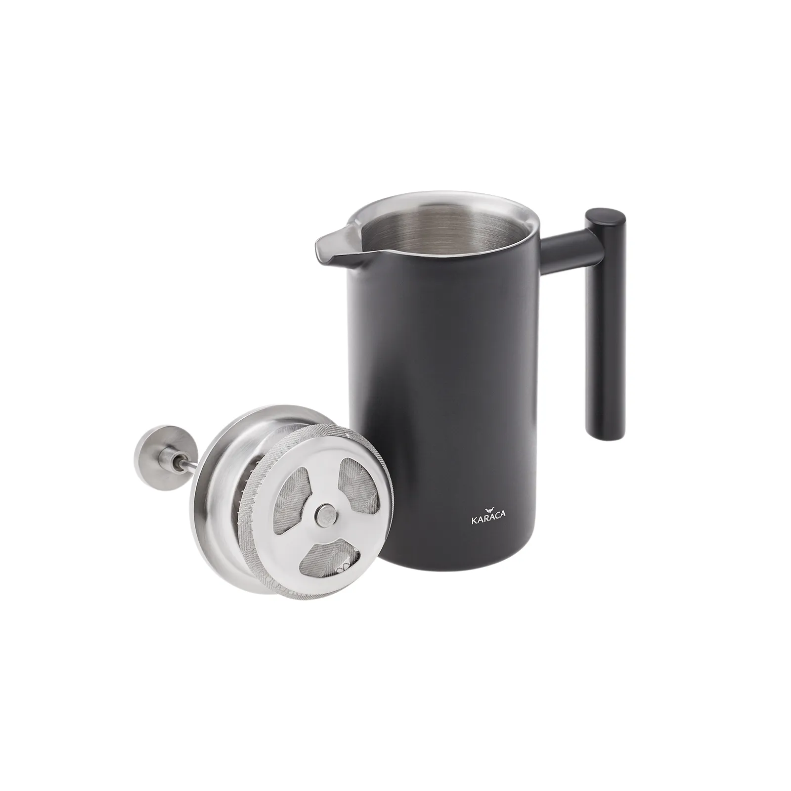 Karaca Stainless Steel Double Wall French Press, 1000ml, Matte Black Silver - Image 4