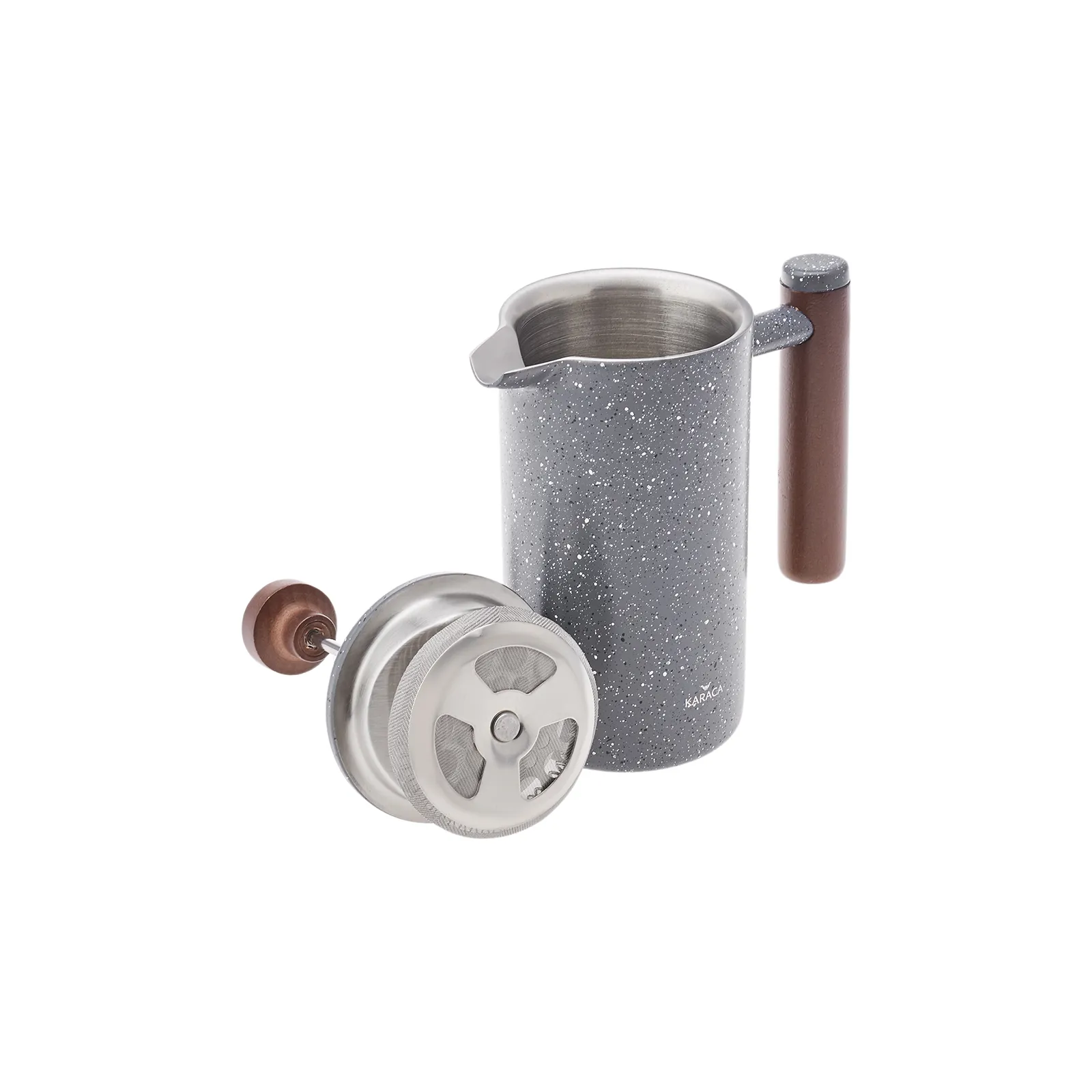 Karaca Stainless Steel Double Wall Marble French Press with Chestnut Handle, 350ml, Dark Grey - Image 4