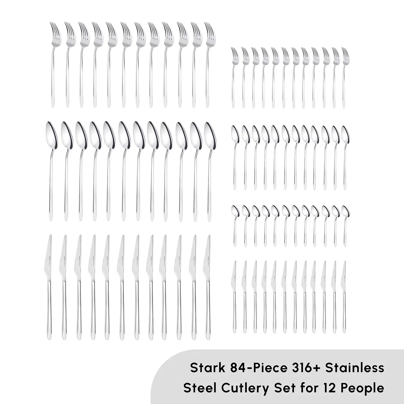 Karaca Stark 84-Piece 316+ Stainless Steel Cutlery Set for 12 People, Silver - Image 3