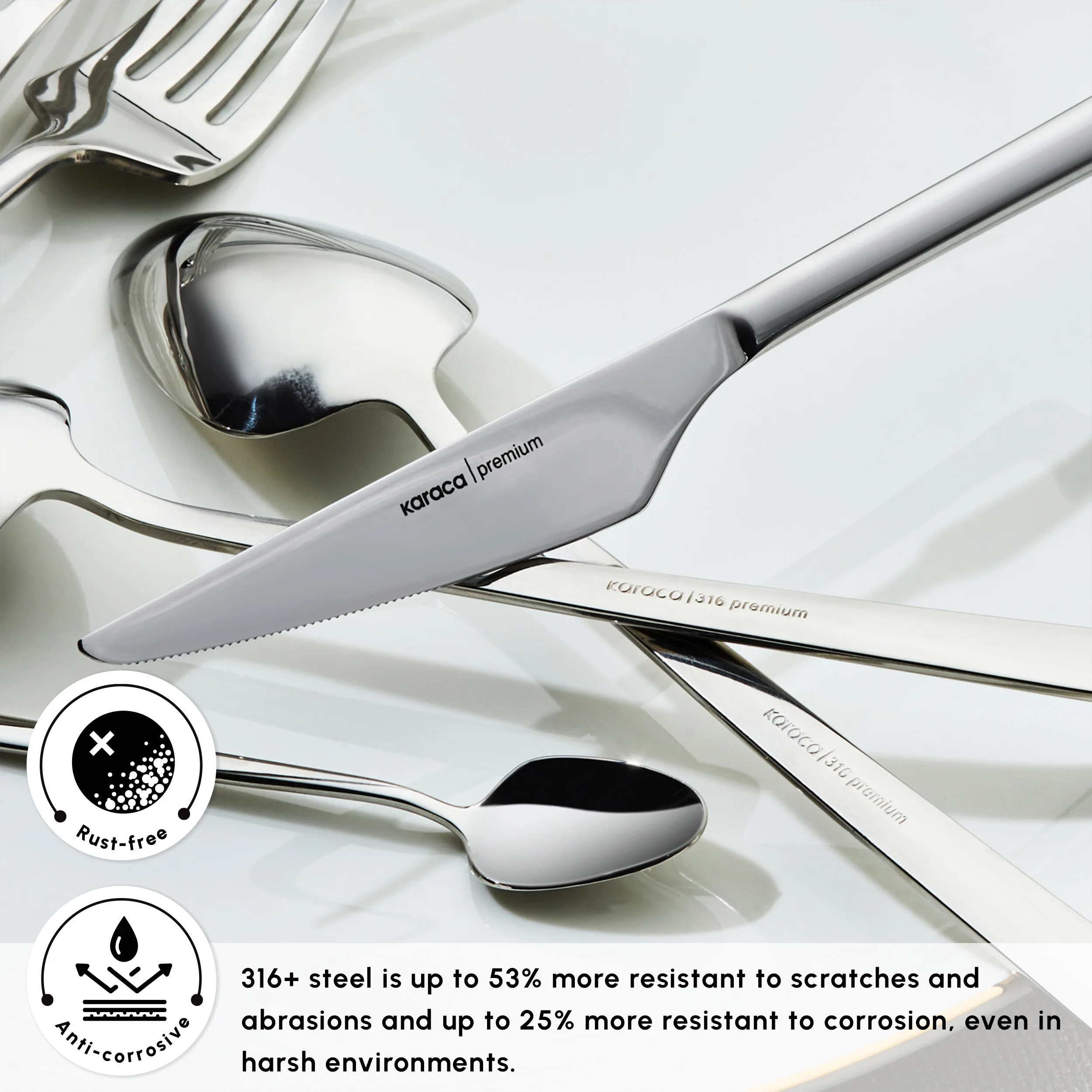 Karaca Stark 84-Piece 316+ Stainless Steel Cutlery Set for 12 People, Silver - Image 6