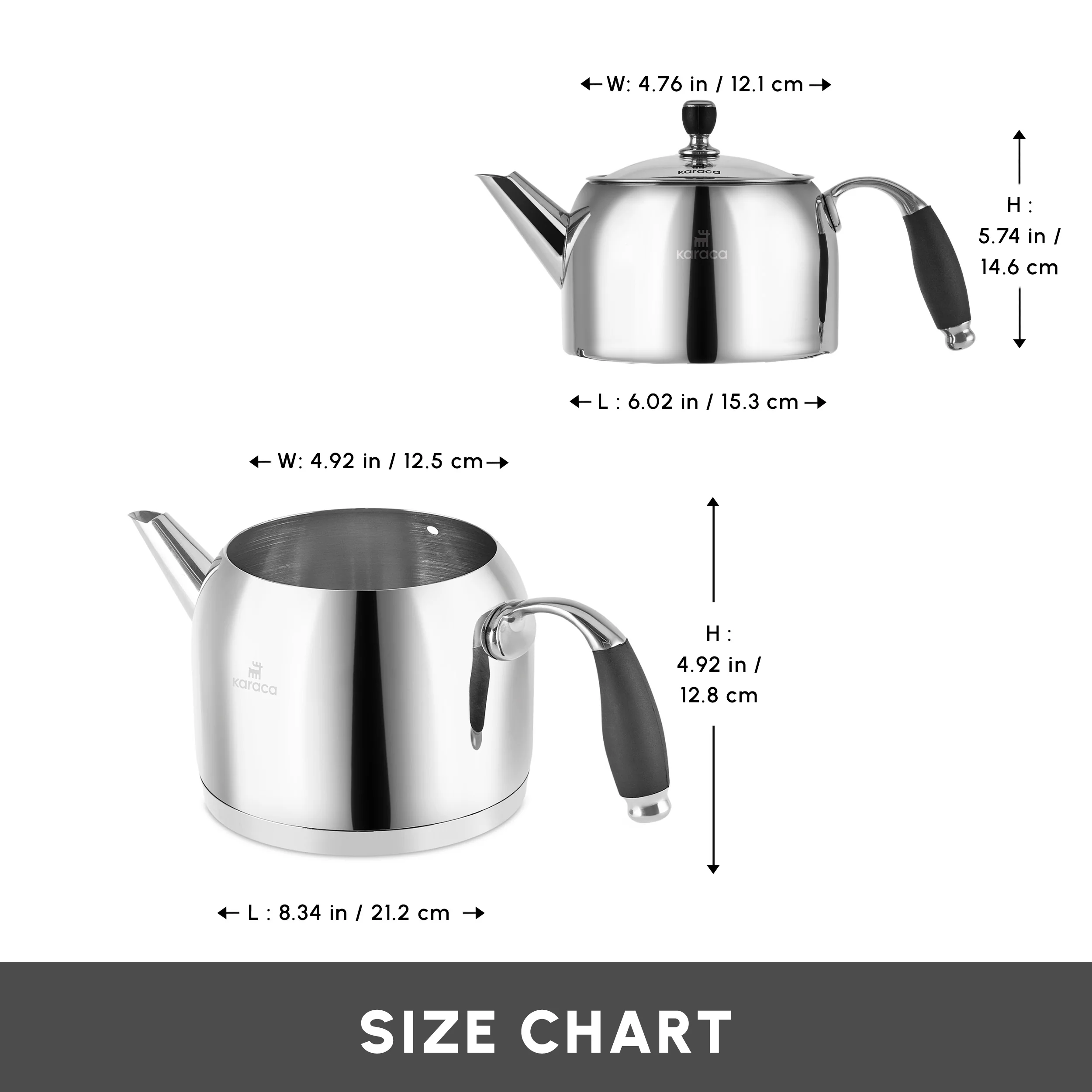 Karaca Stella Stainless Steel Teapot Set, XL, Silver - Image 2
