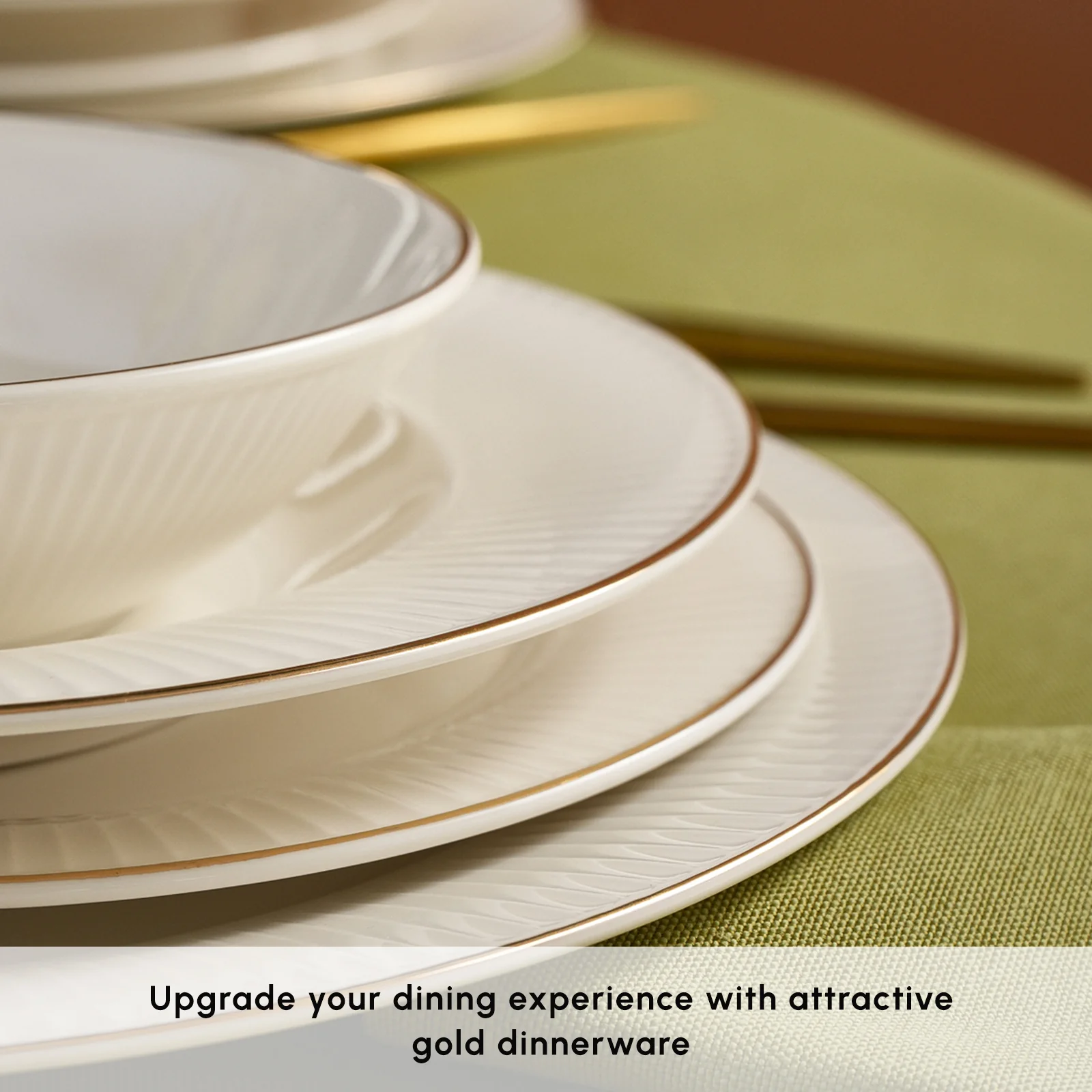 Karaca Stream Bone China Massimo 24-Piece Dinner Set for 6 People, Gold - Image 4