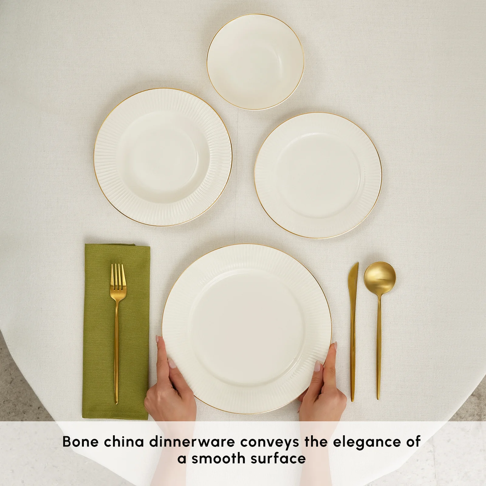 Karaca Stream Bone China Massimo 24-Piece Dinner Set for 6 People, Gold - Image 5