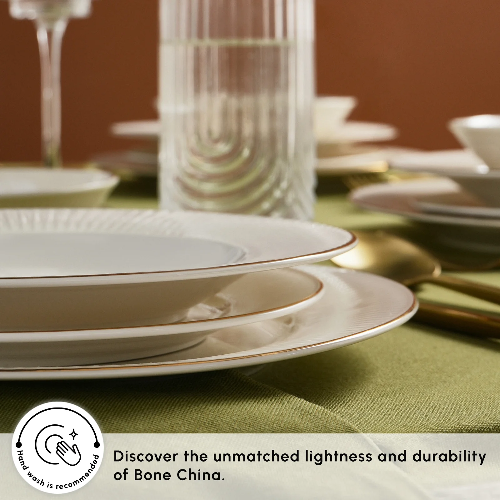 Karaca Stream Bone China Massimo 24-Piece Dinner Set for 6 People, Gold - Image 7