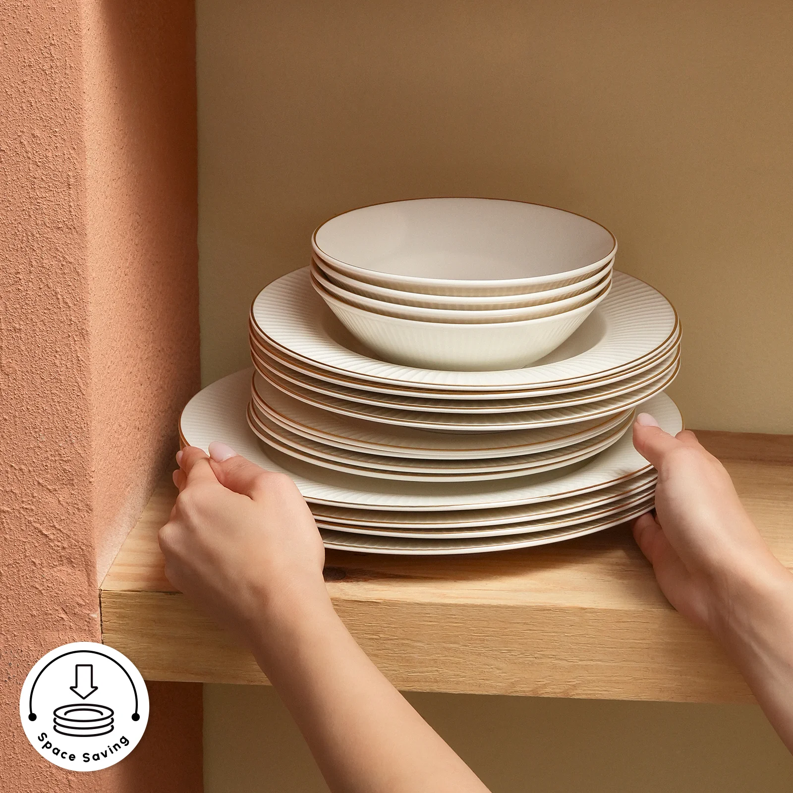 Karaca Stream Bone China Massimo 24-Piece Dinner Set for 6 People, Gold - Image 8
