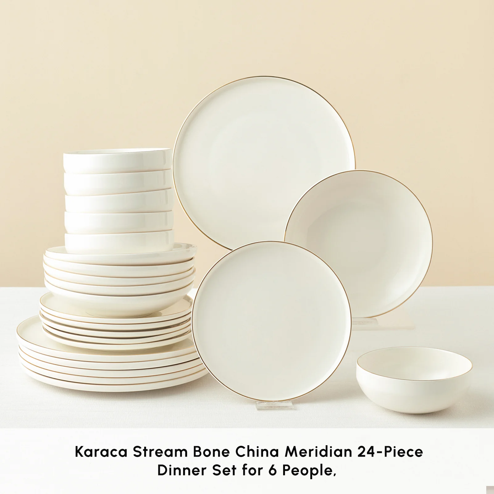 Karaca Stream Bone China Meridian 24-Piece Dinner Set for 6 People, Gold - Image 3