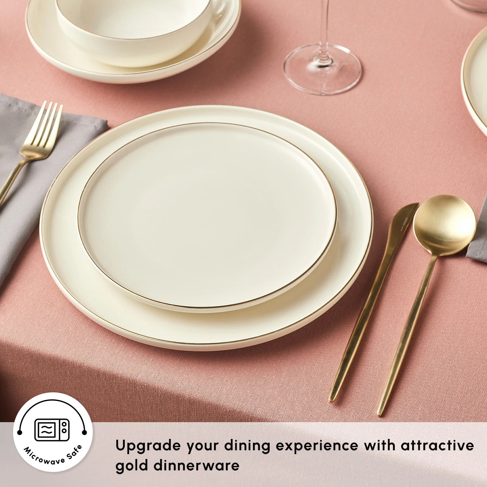 Karaca Stream Bone China Meridian 24-Piece Dinner Set for 6 People, Gold - Image 4