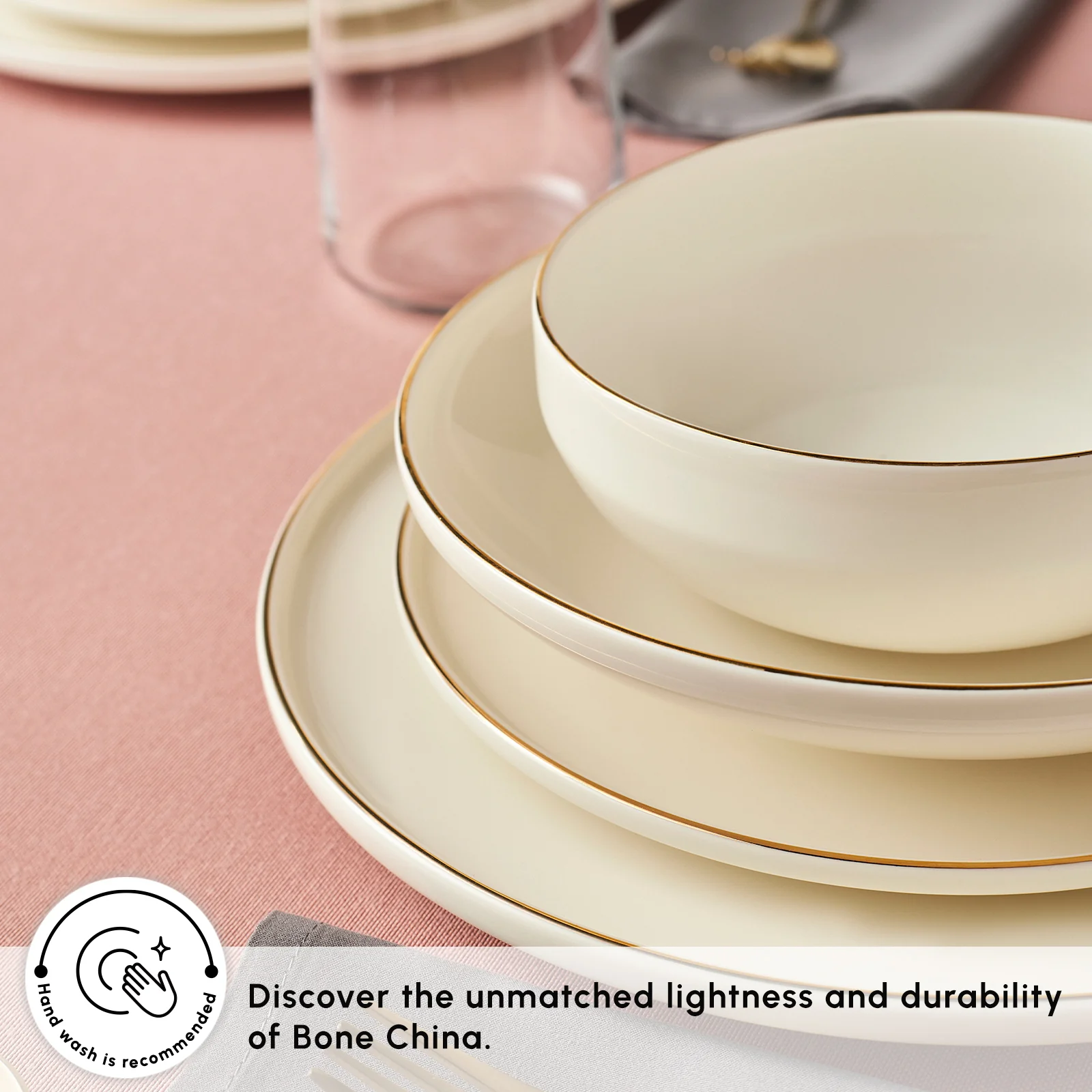 Karaca Stream Bone China Meridian 24-Piece Dinner Set for 6 People, Gold - Image 7