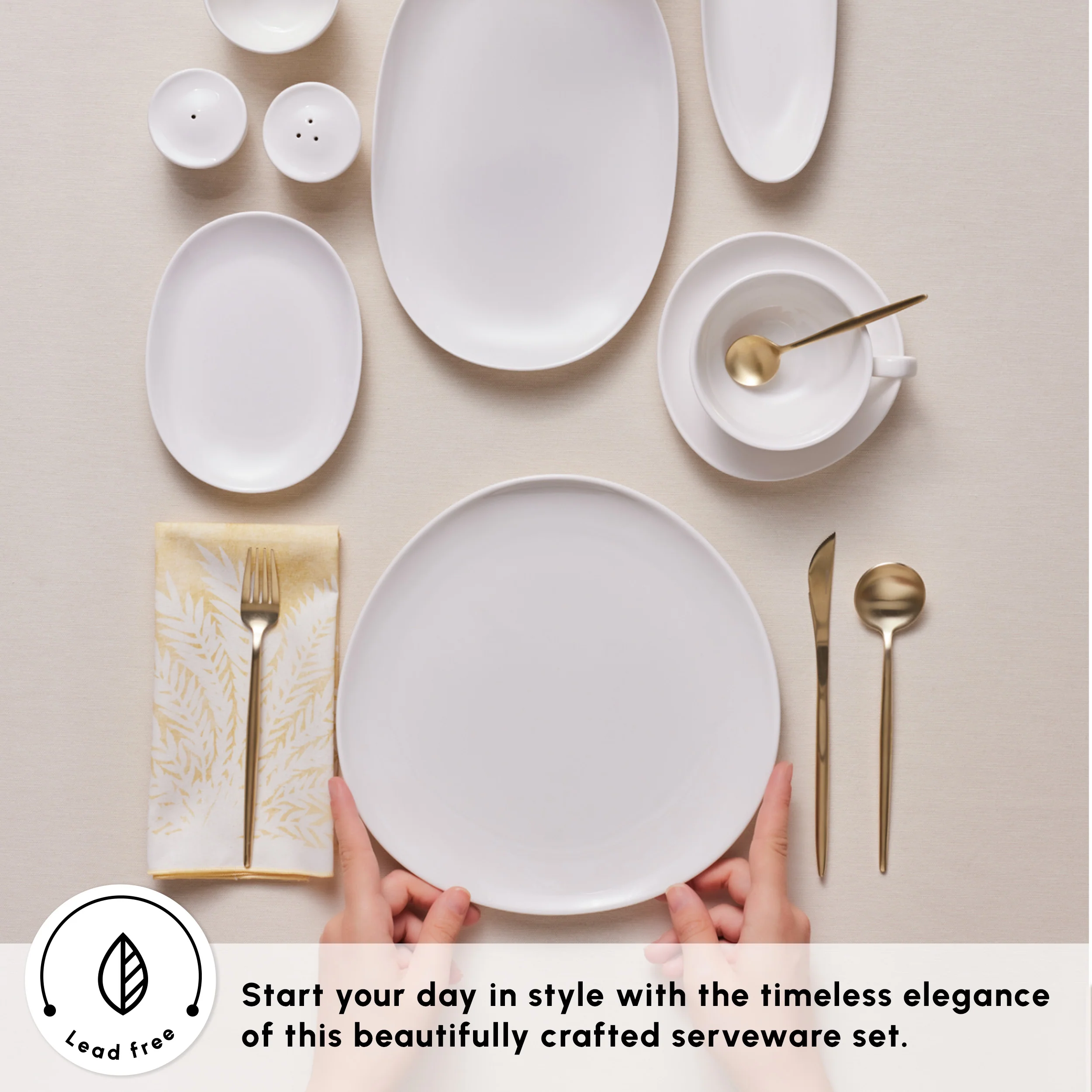 Karaca Stream Bone China Middle 34-Piece Serveware Set for 6 People, White - Image 3