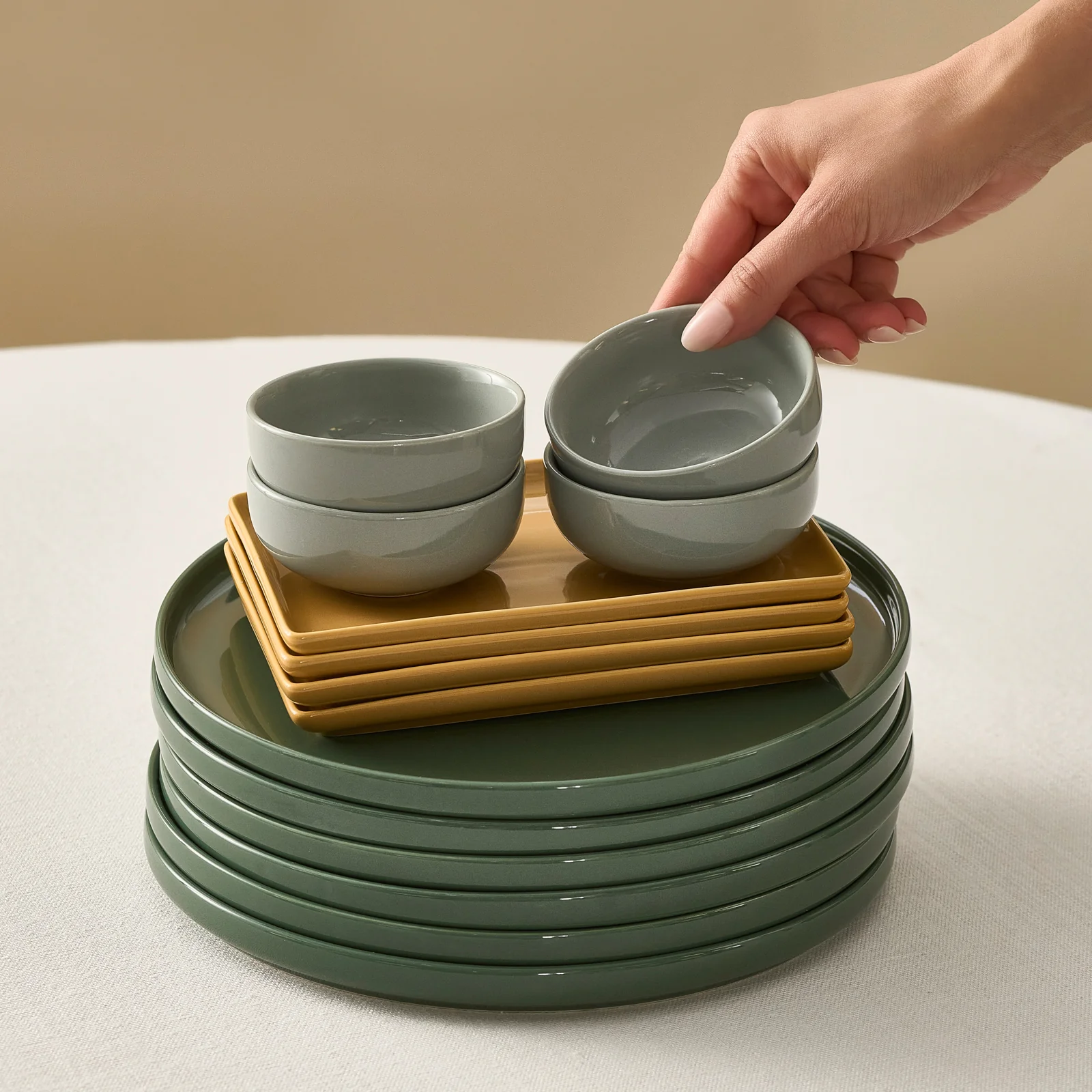 Karaca Stream Bone Monaco 34-Piece Serveware Set for 6 People, Multi - Image 8