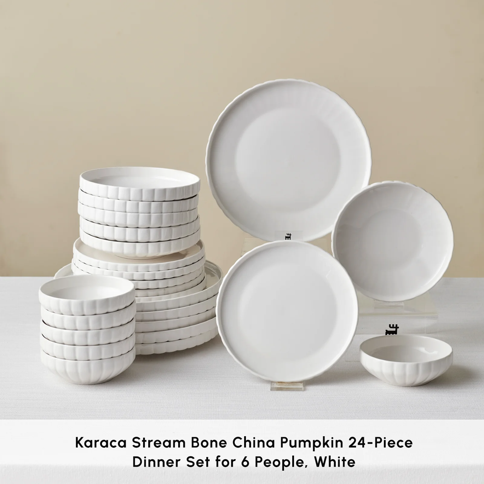Karaca Stream Bone China Pumpkin 24-Piece Dinner Set for 6 People, White - Image 3