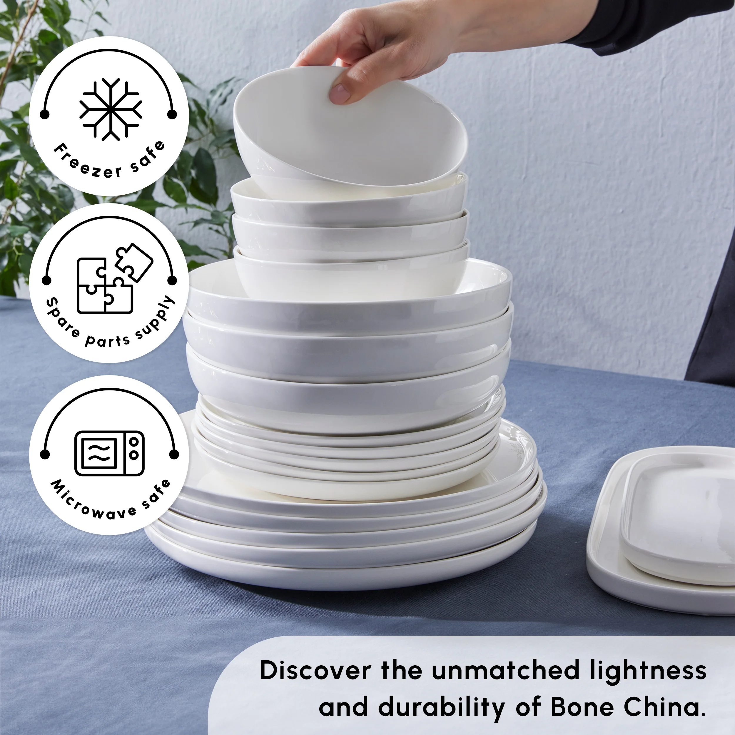 Karaca Stream Bone China Favaro 53-Piece Dinner Set for 12 People, White - Image 6