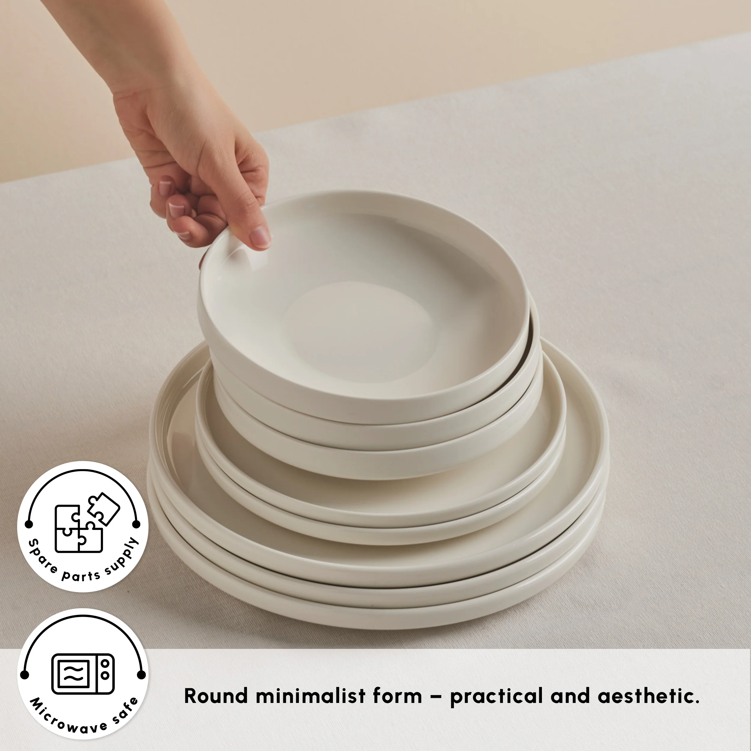 Karaca Stream Bone China Felix XL 18-Piece China Dinner Set for 6 People, White - Image 6