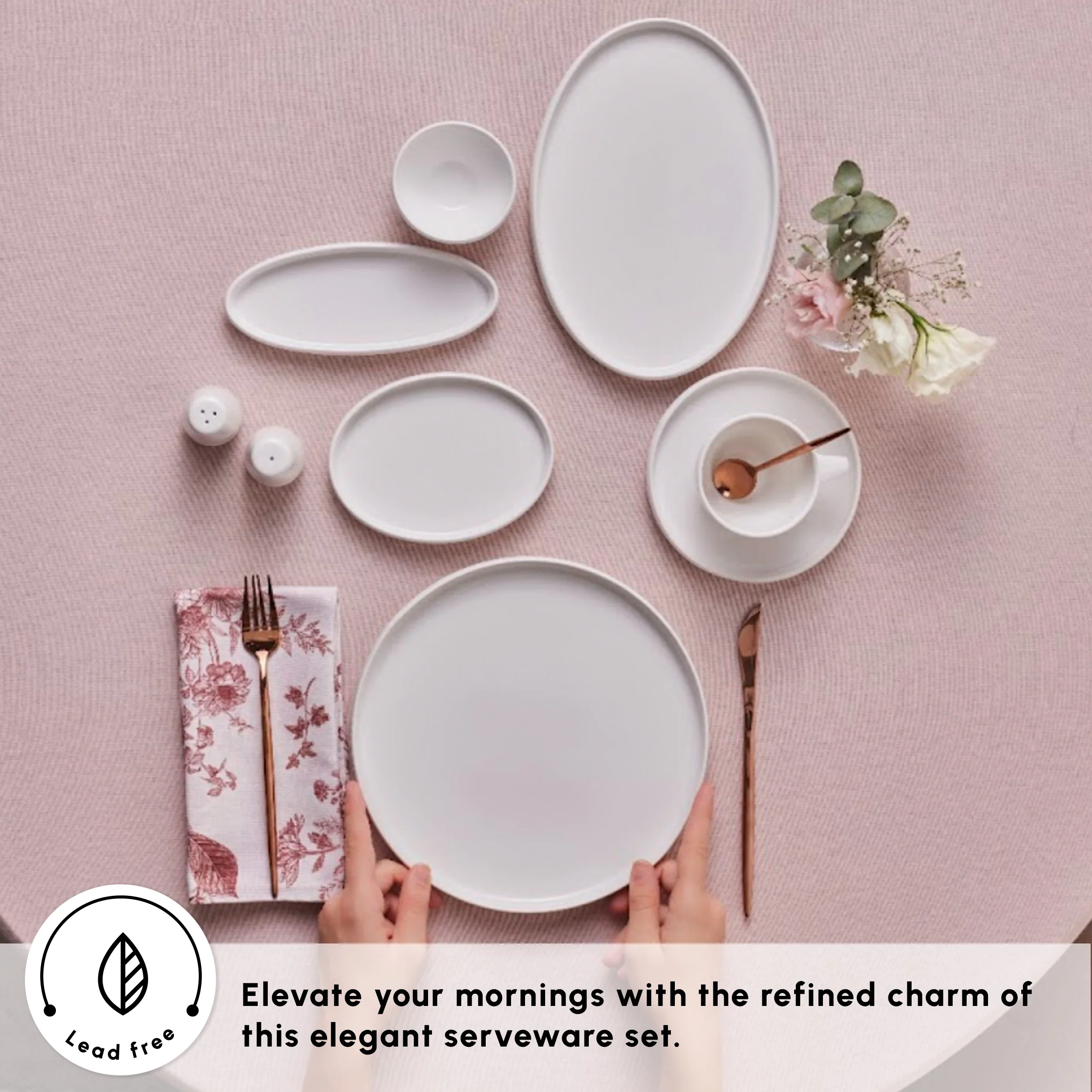 Karaca Stream Bone China Sunset 34-Piece Serveware Set for 6 People, White - Image 3