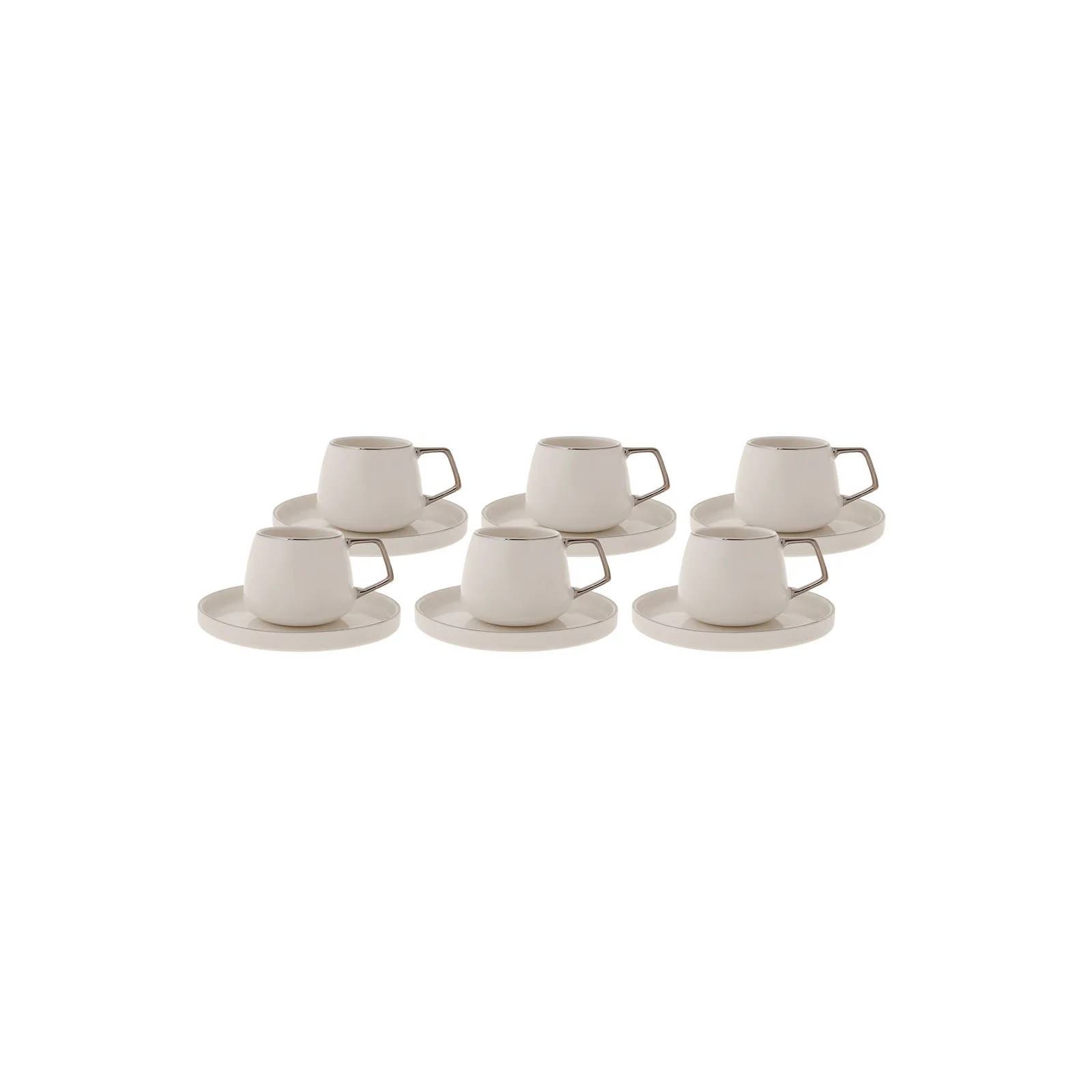 Karaca Streamline 12-Piece Porcelain Espresso Turkish Coffee Cup Set for 6 People, 100ml, White Silver - Image 5