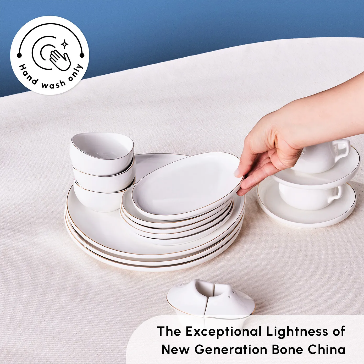 Karaca Stream Pure Hole 34-Piece Serveware Set for 6 People, White Gold - Image 6