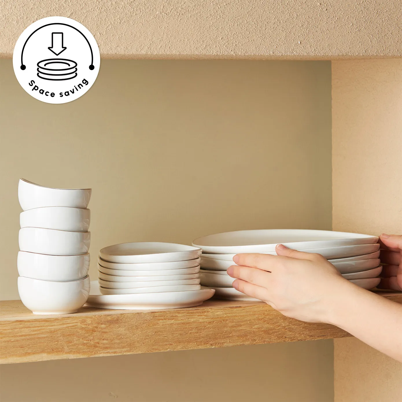 Karaca Stream Pure Hole 34-Piece Serveware Set for 6 People, White Gold - Image 8