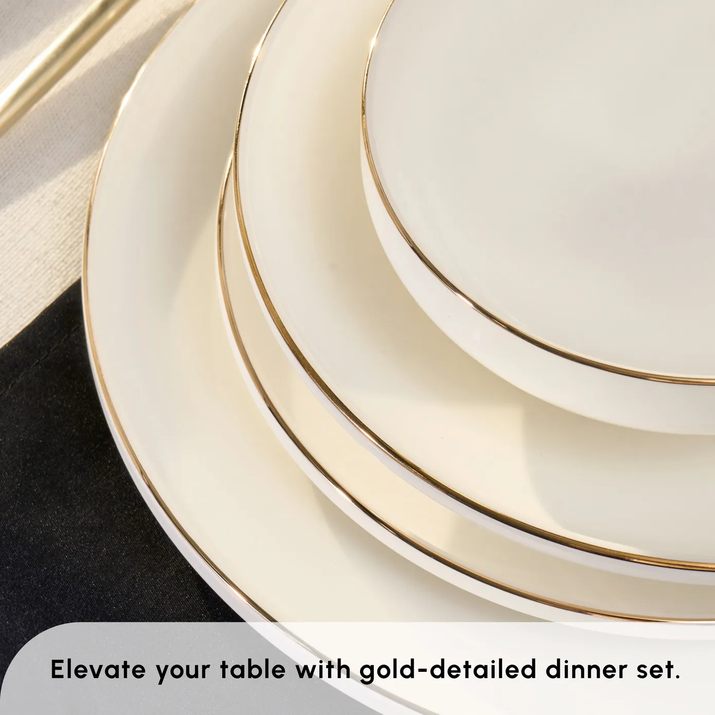 Karaca Stream Bone China New Meridian 59-Piece Dinner Set for 12 People, White Gold - Image 4