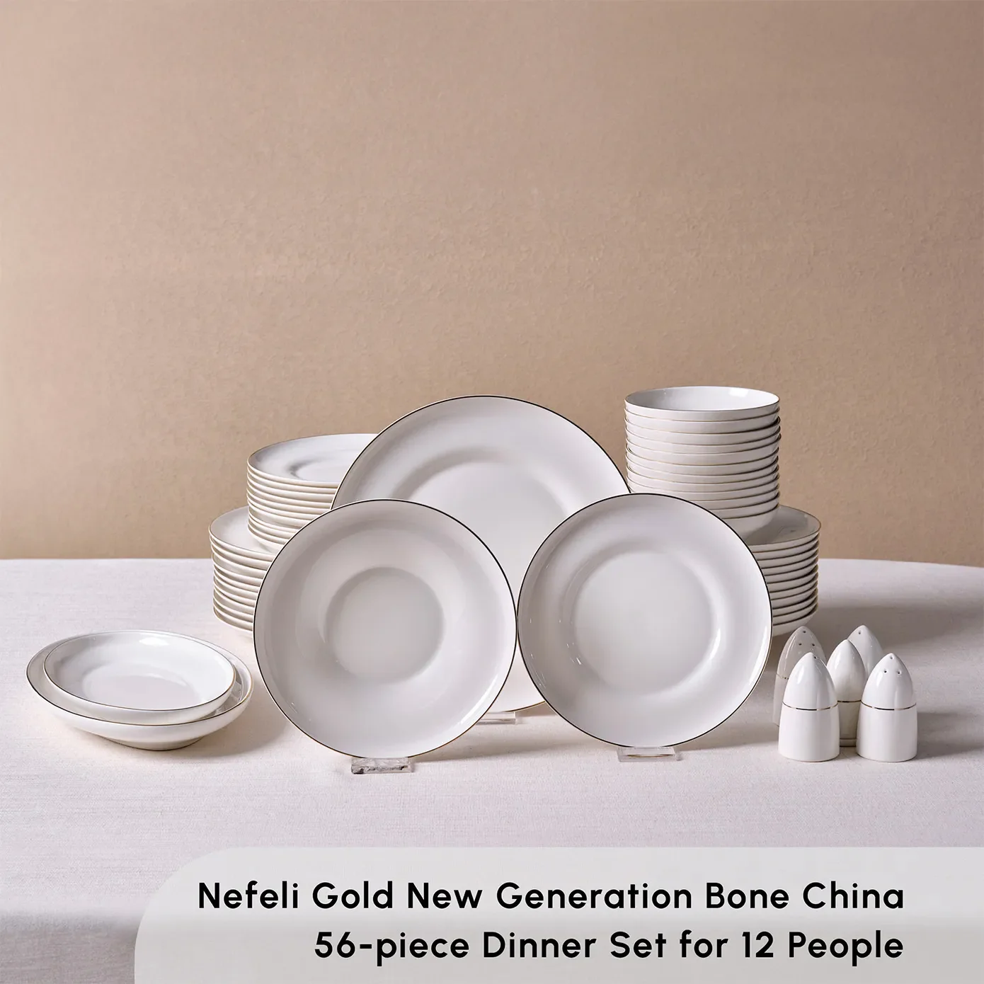 Karaca Stream Bone China Nefeli 56-Piece Dinner Set for 12 People, Gold - Image 3