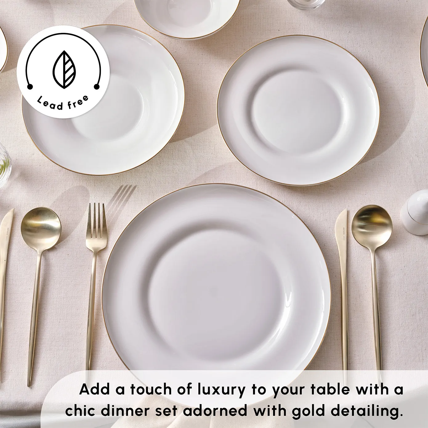 Karaca Stream Bone China Nefeli 56-Piece Dinner Set for 12 People, Gold - Image 4
