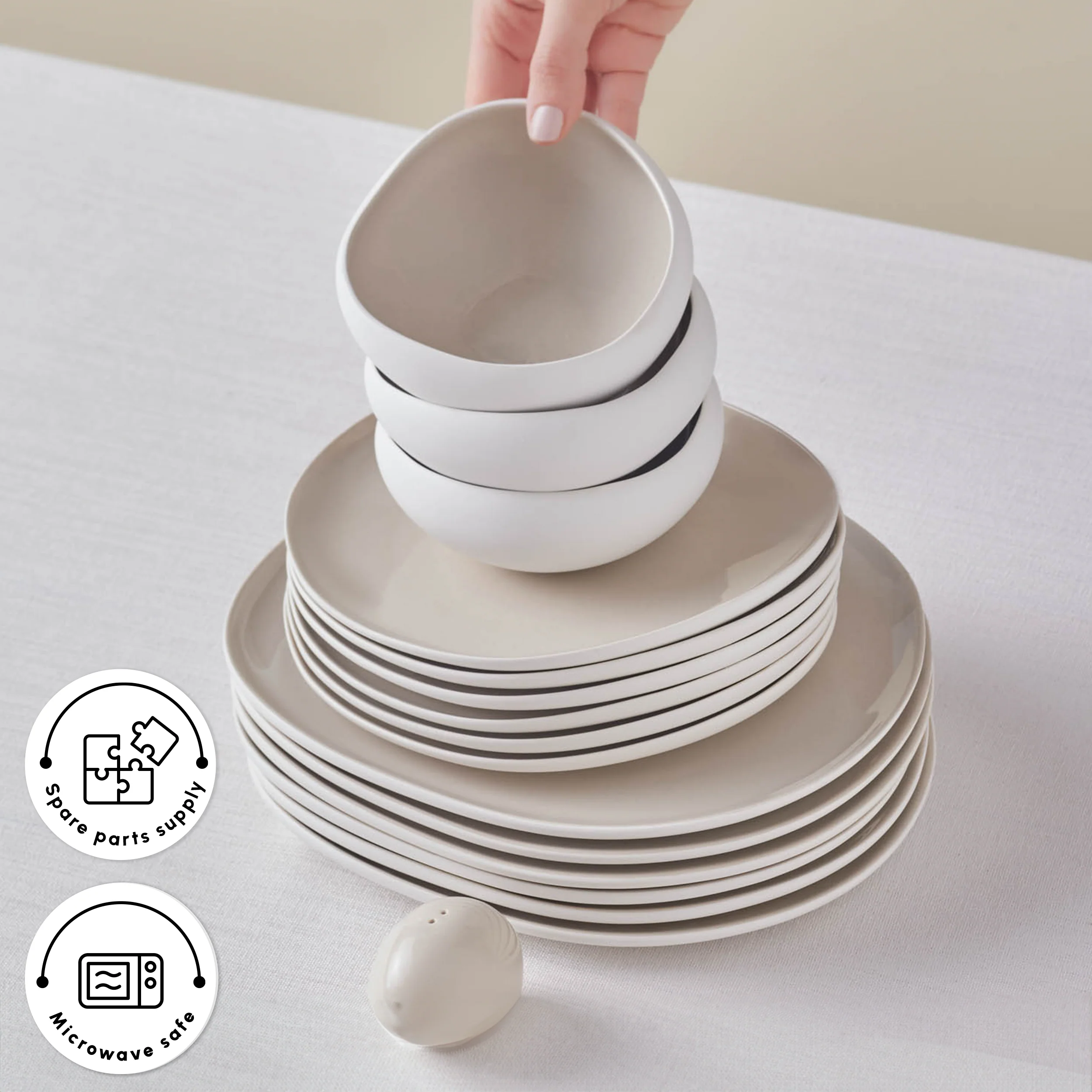 Karaca Red Carpet Earth Collection New Cupid 59-Piece Dinner Set for 12 People, Beige White - Image 5
